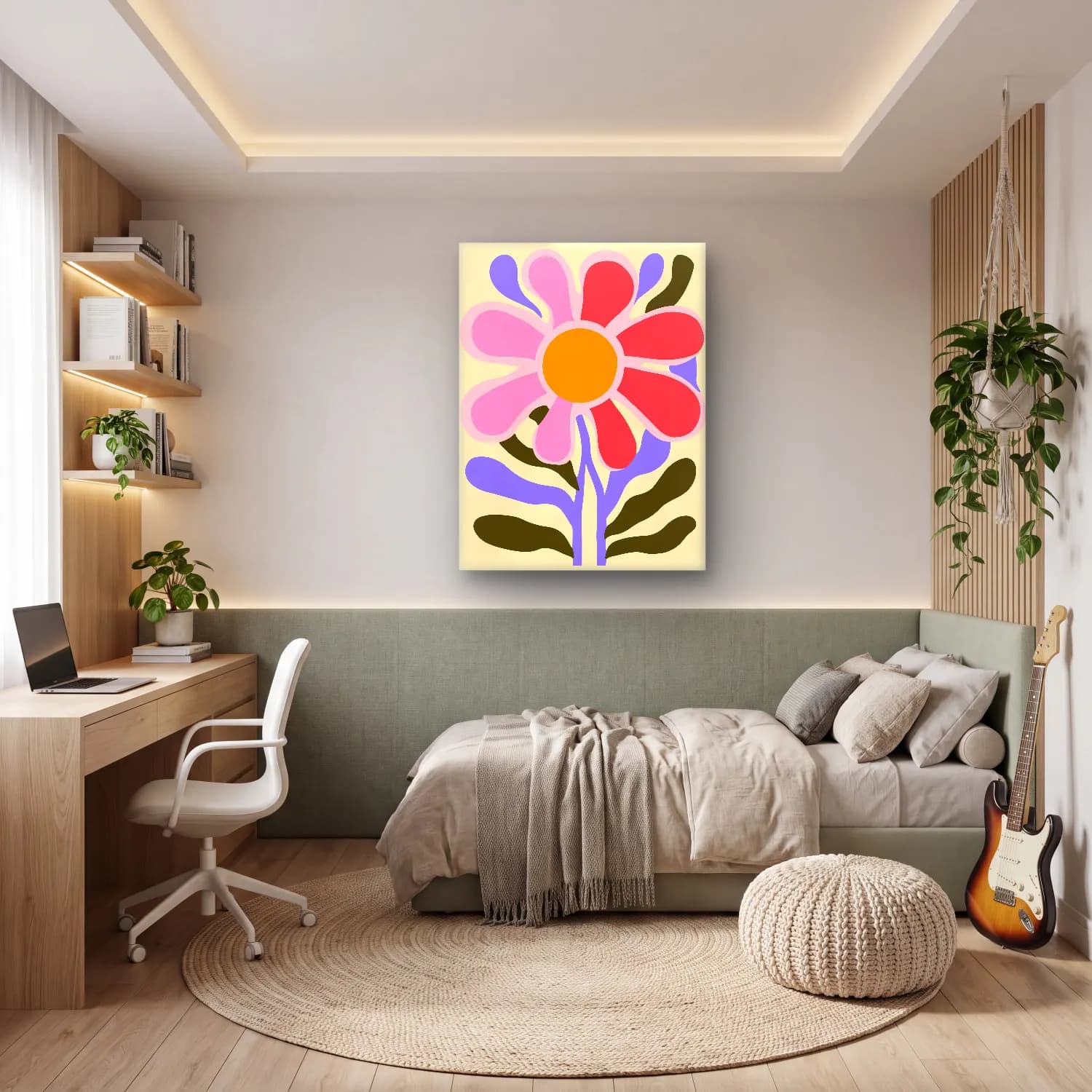 Boho Çiçek Deseni No. 51 cam tablo — genç odasında