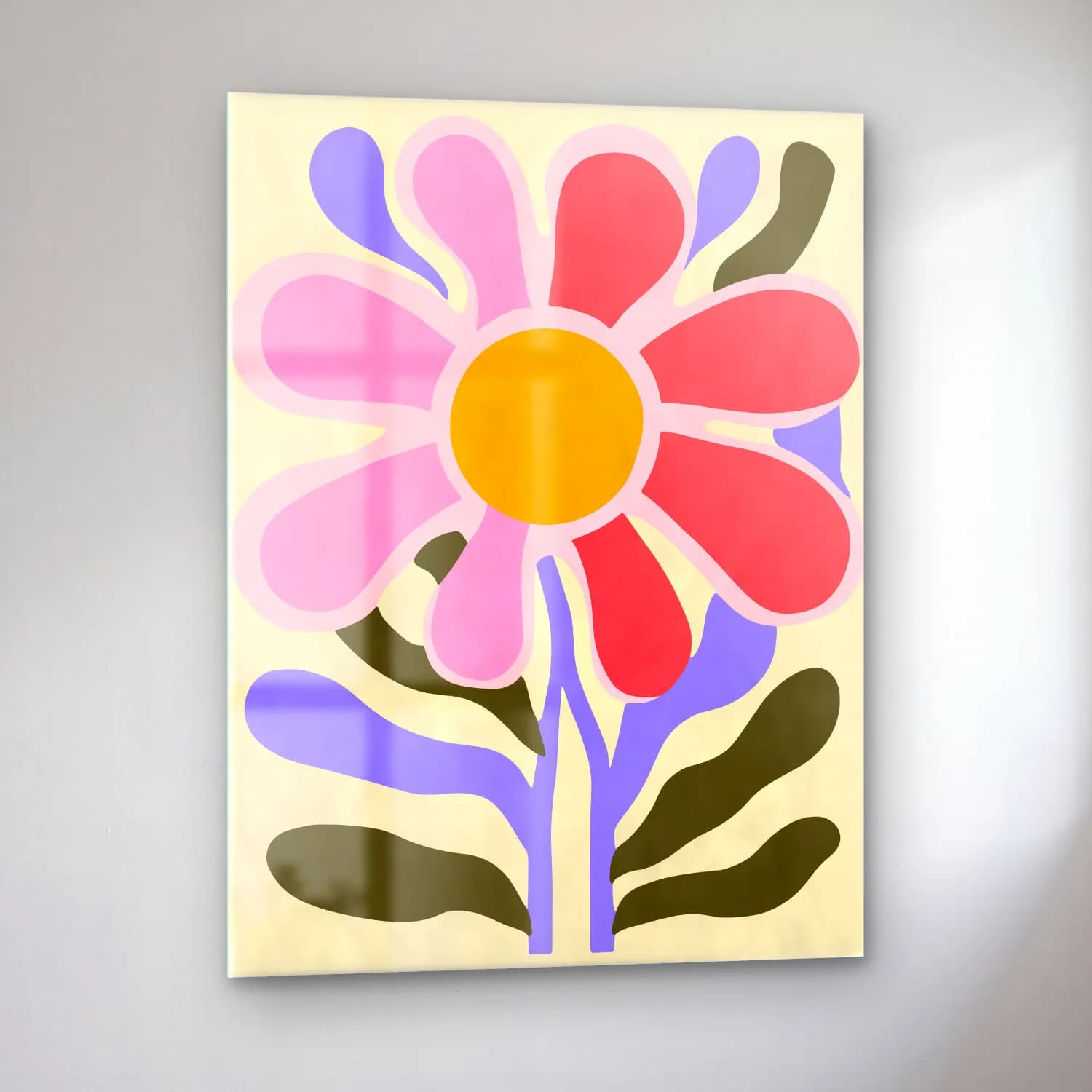 Boho Çiçek Deseni No. 51 cam tablo — sol açıdan görünüm