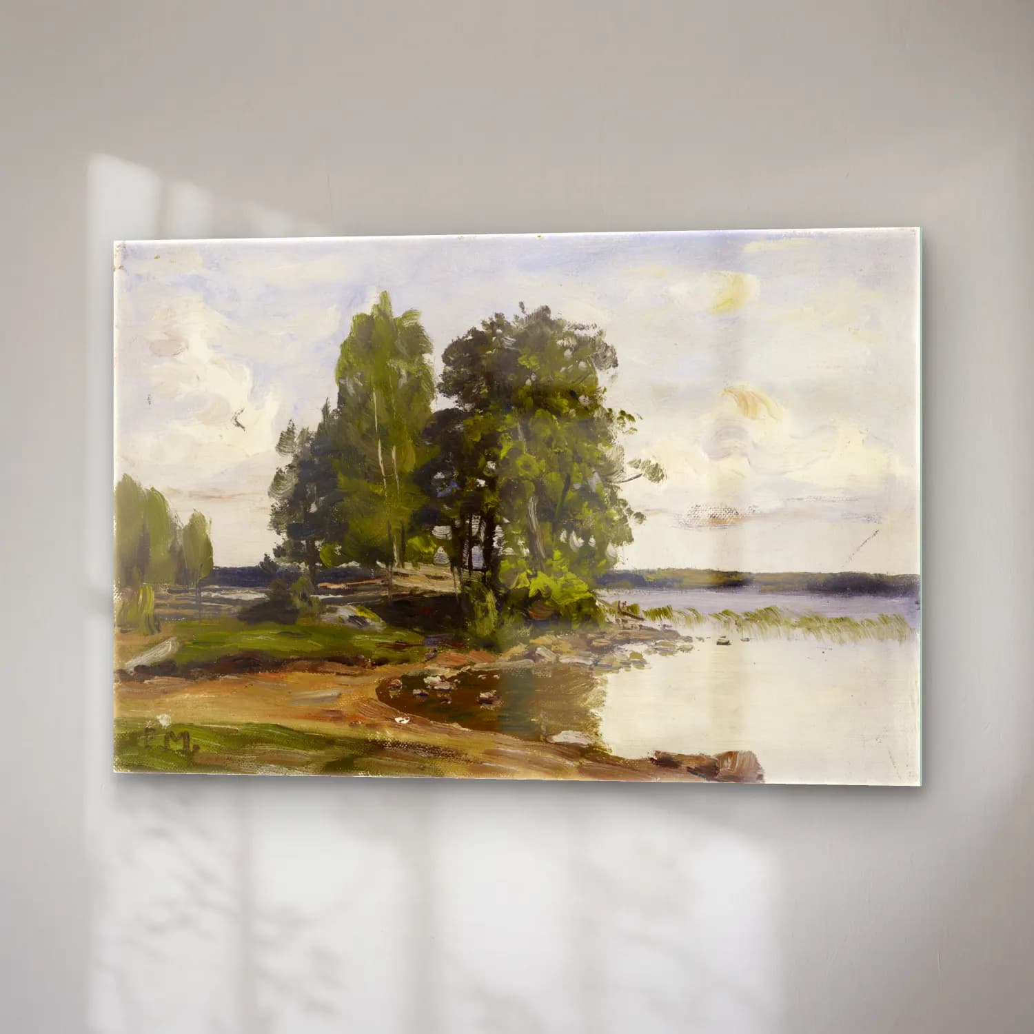 Yağlı Boya Kırda Nehir No. 44 cam tablo — sağ açıdan görünüm