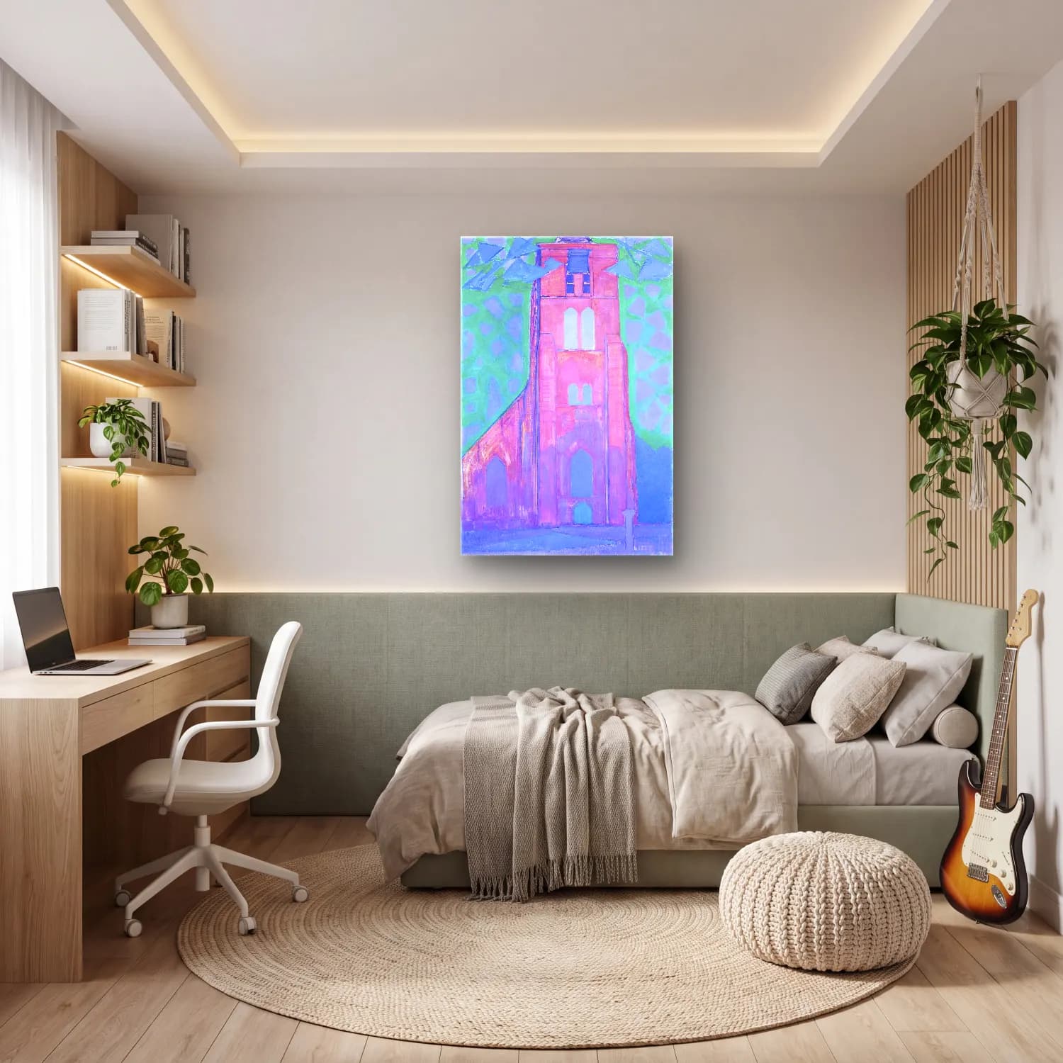 Empresyonist Katedral – Pembe Tonlar cam tablo — genç odasında