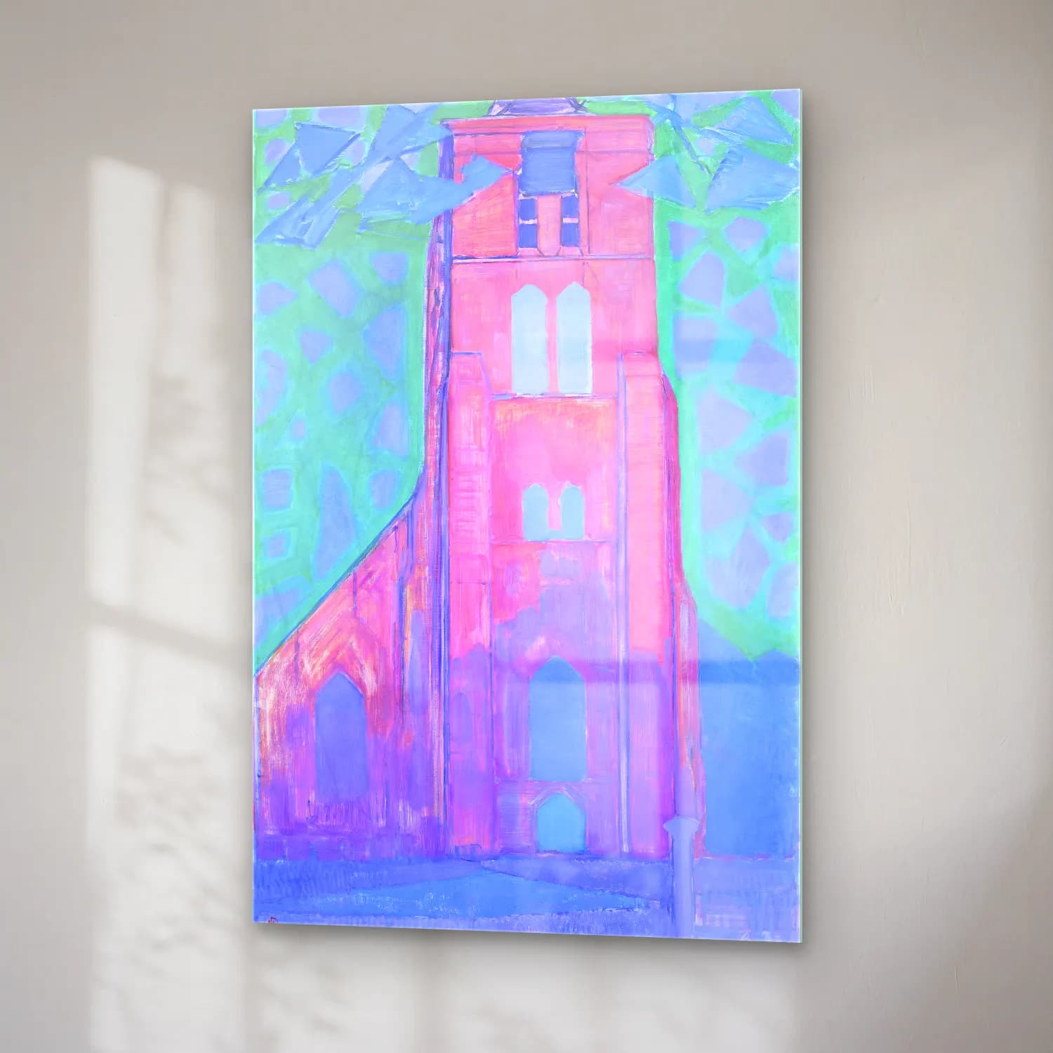 Empresyonist Katedral – Pembe Tonlar cam tablo — sağ açıdan görünüm