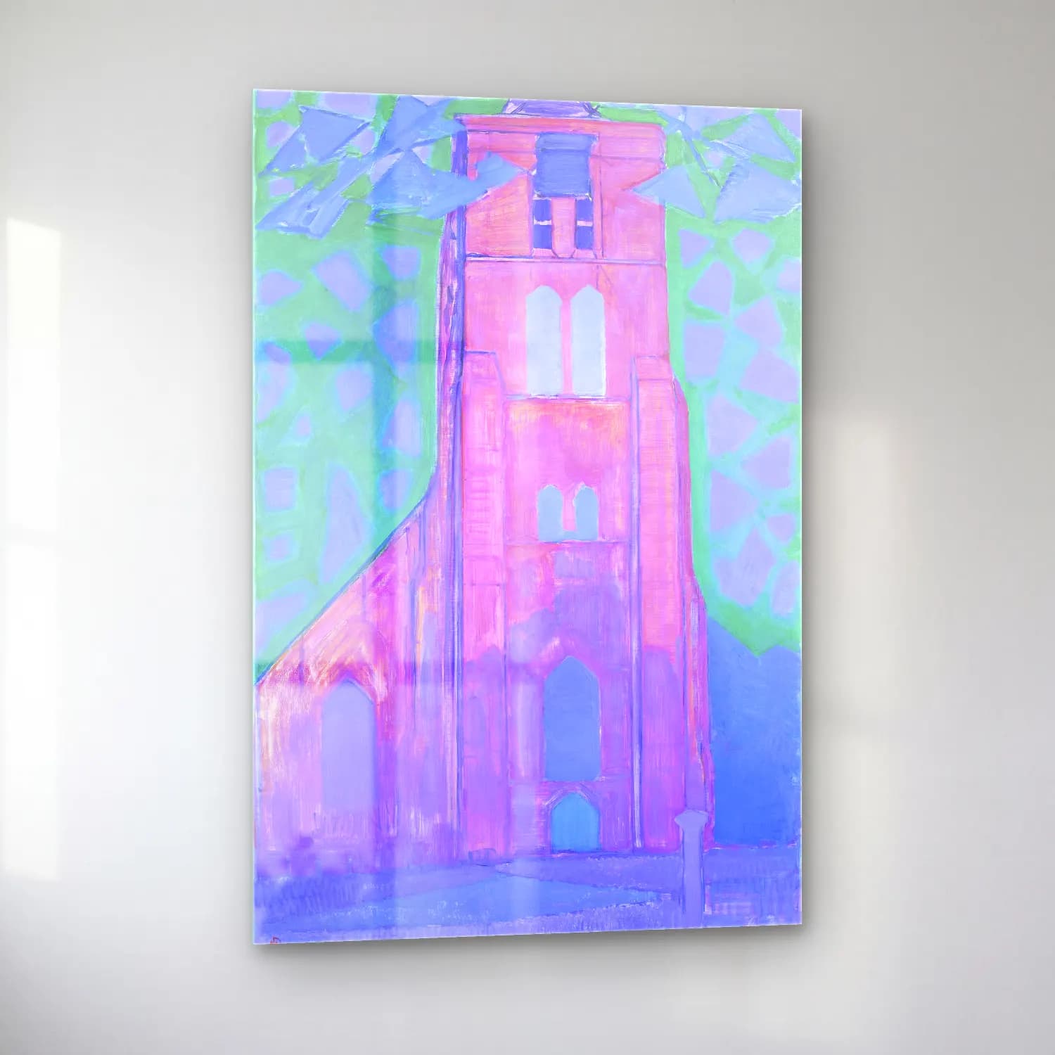 Empresyonist Katedral – Pembe Tonlar cam tablo — sol açıdan görünüm