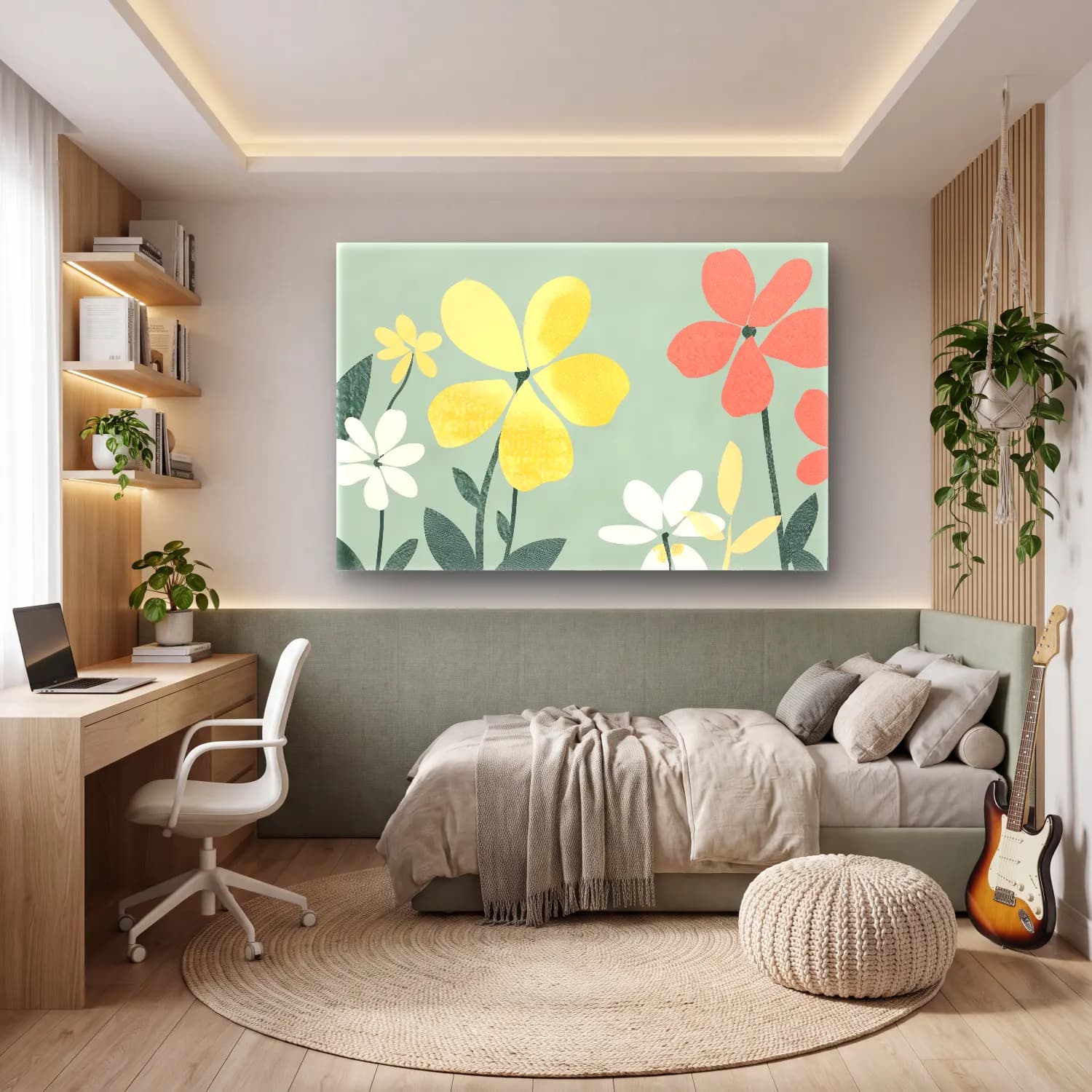 Pastel Çiçek Deseni No. 30 cam tablo — genç odasında
