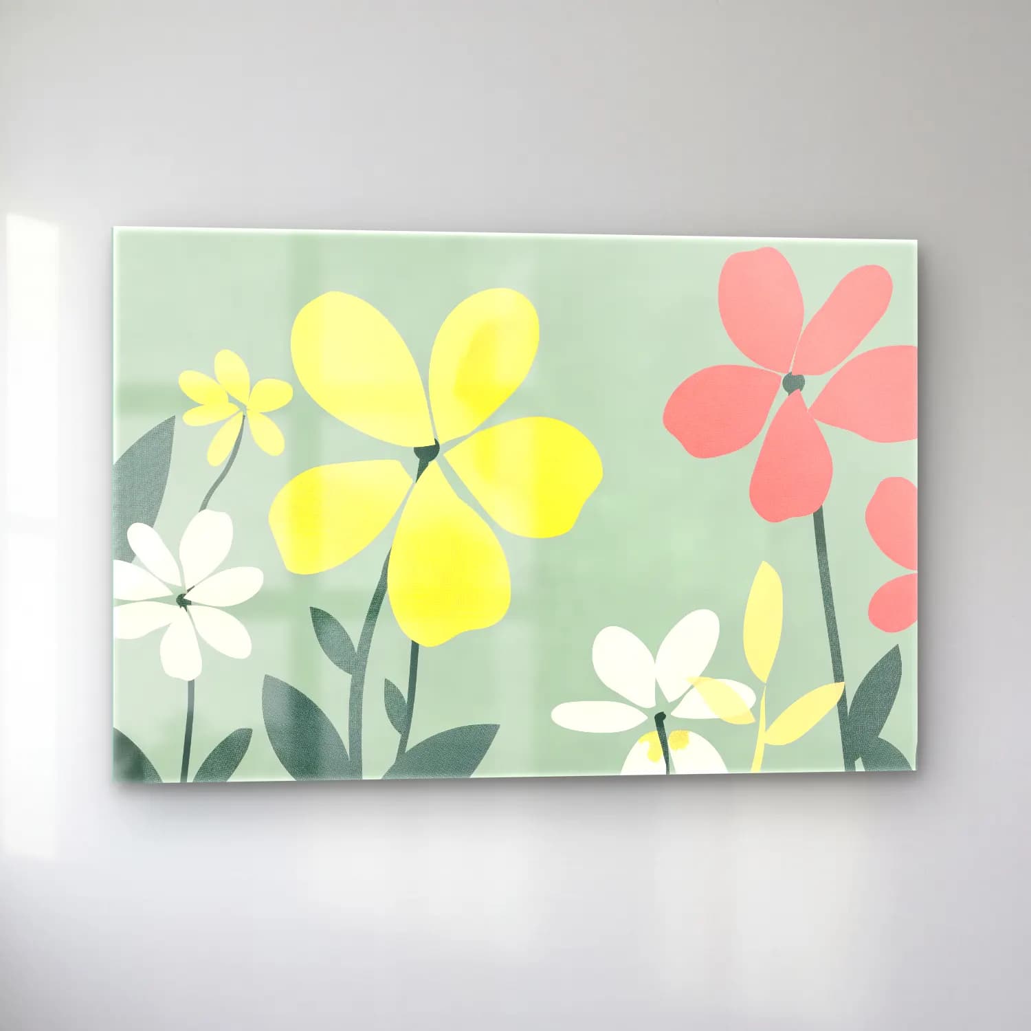 Pastel Çiçek Deseni No. 30 cam tablo — sol açıdan görünüm