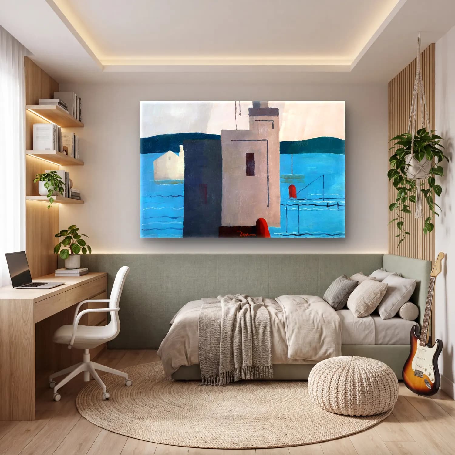 Modern Soyut Deniz Feneri cam tablo — genç odasında