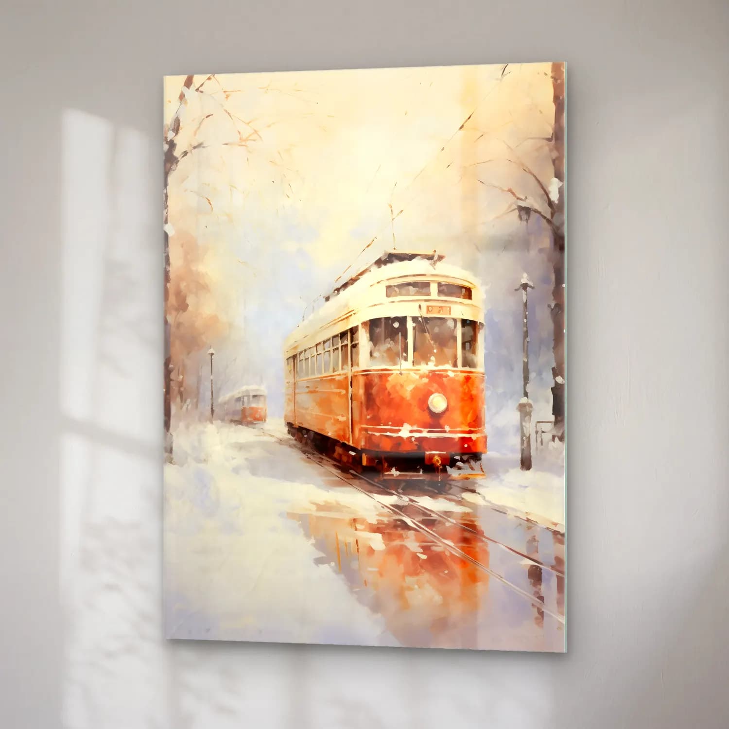 Suluboya Tren – Turuncu Tonlar cam tablo — sağ açıdan görünüm
