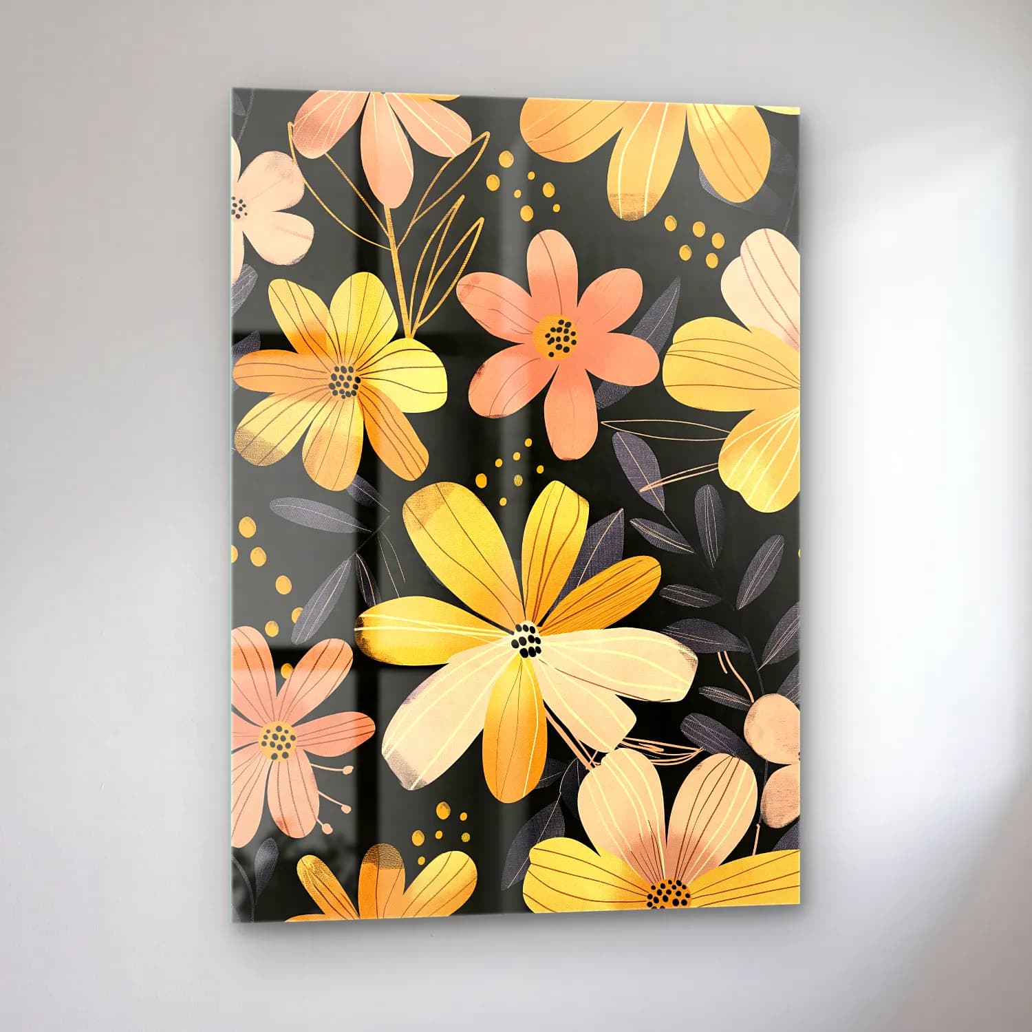 Boho Çiçek Deseni No. 52 cam tablo — sol açıdan görünüm