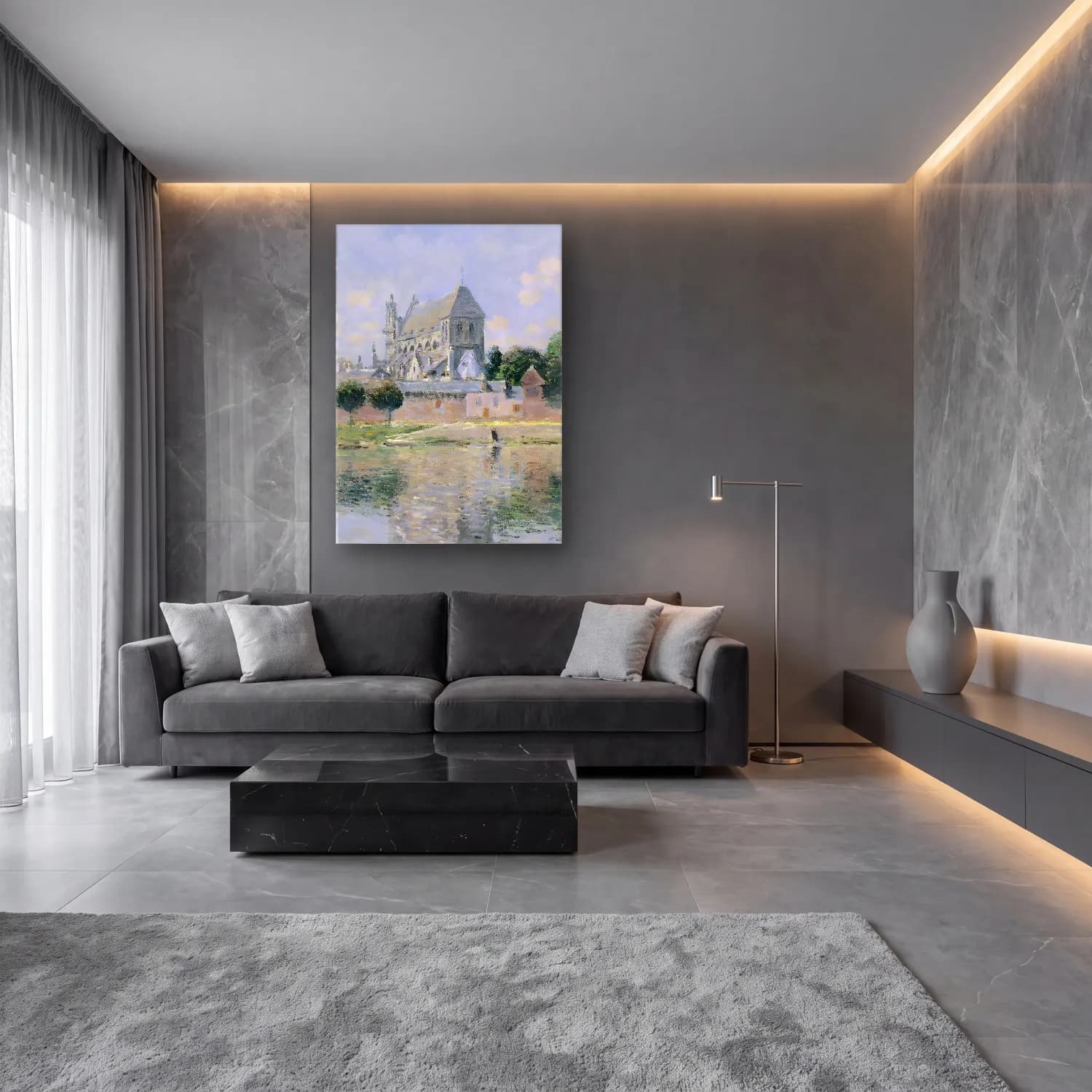 Empresyonist Katedral No. 6 cam tablo — lüks salon duvarında