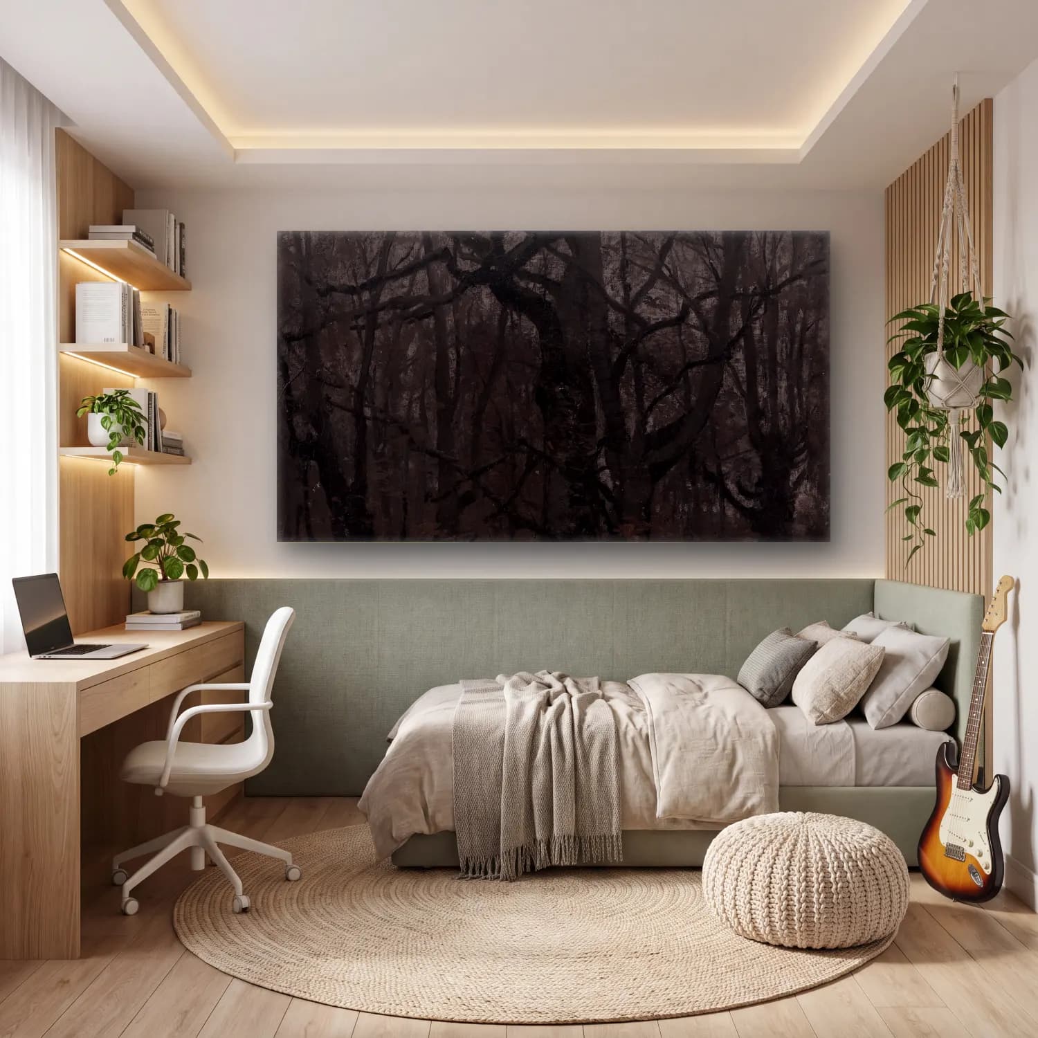 Siyah Beyaz Sisli Orman – Siyah Beyaz Tonlar cam tablo — genç odasında