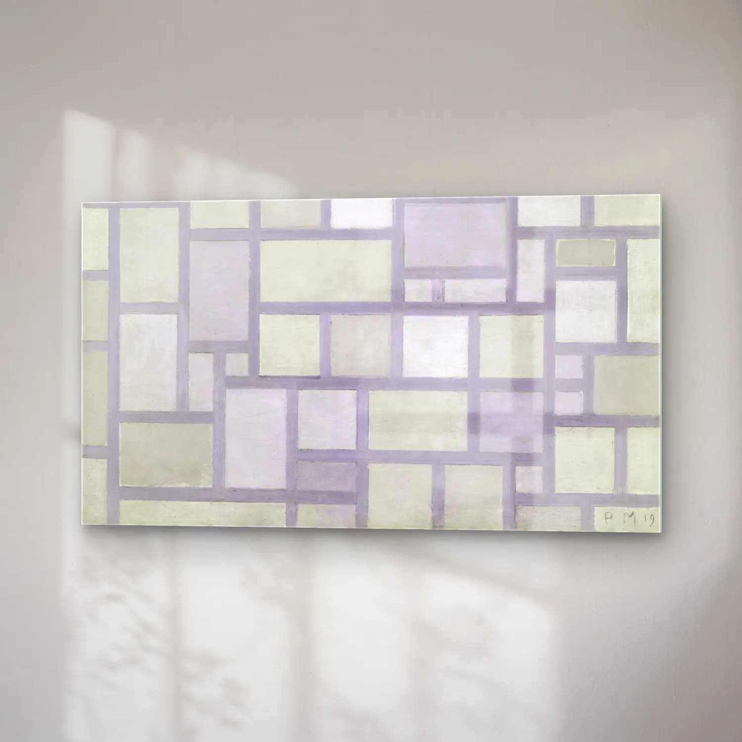 Piet Mondrian – Composition in bright colors with gray lines cam tablo — sağ açıdan görünüm