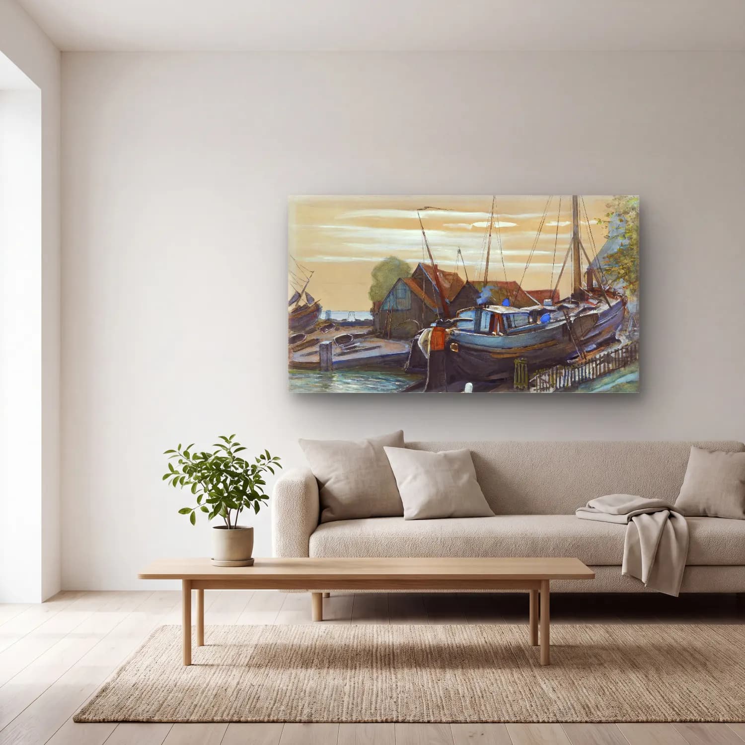 Piet Mondrian – Drydock at Durgerdam cam tablo — açık renk salonda