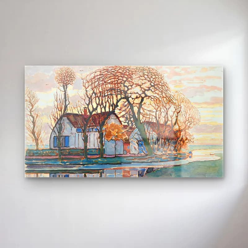 Piet Mondrian – Farm near Duivendrecht cam tablo — Piet Mondrian – Farm near Duivendrecht — empresyonist köy sokağı