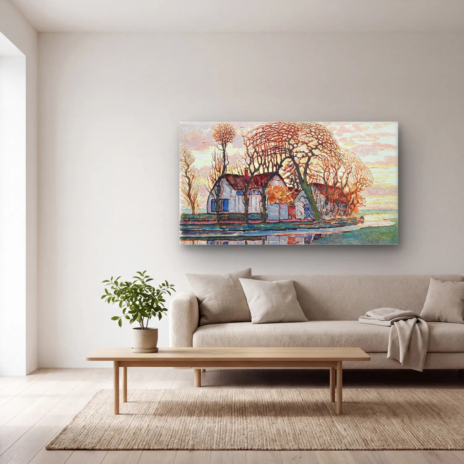Piet Mondrian – Farm near Duivendrecht cam tablo — açık renk salonda
