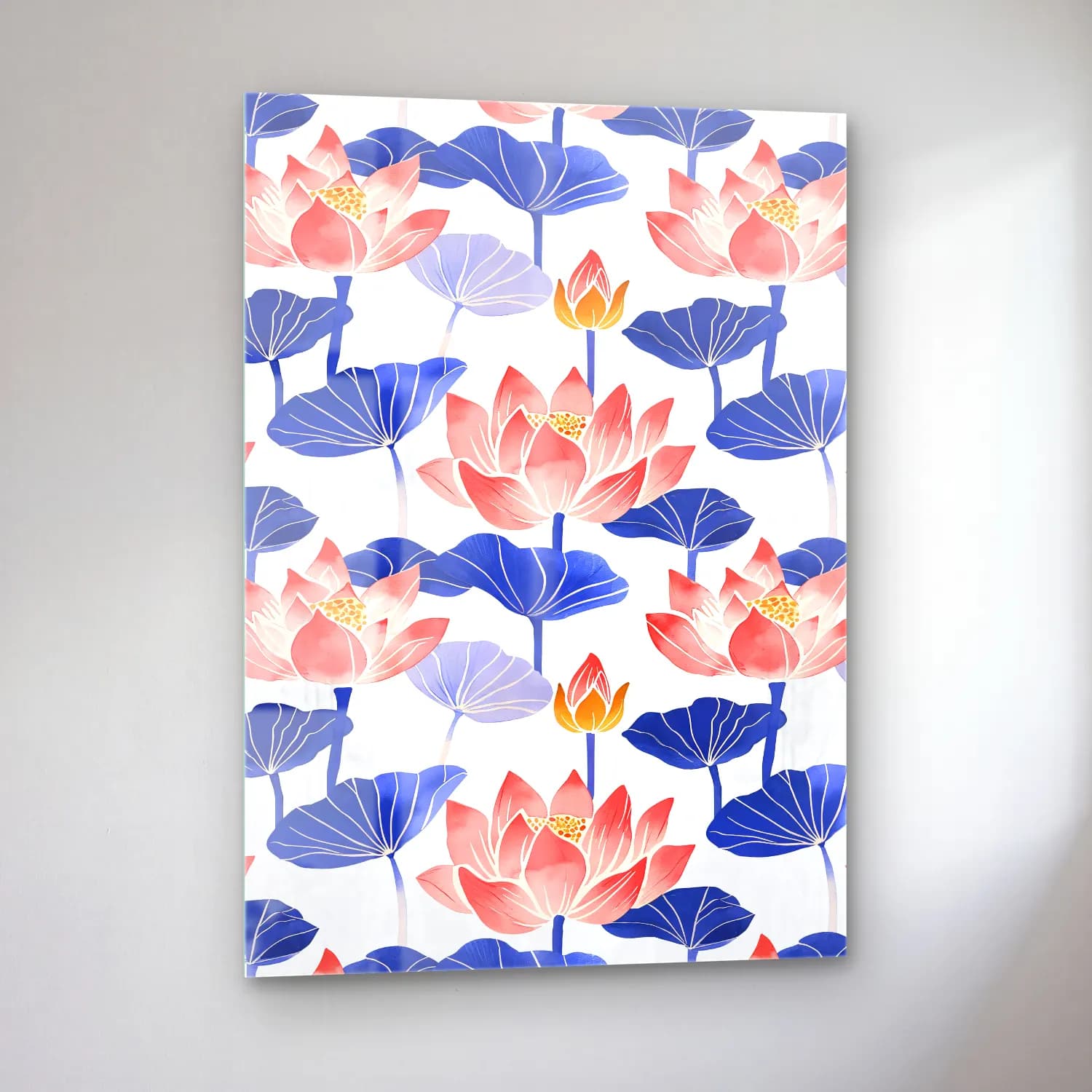 Pastel Lotus Çiçekleri No. 8 cam tablo — sol açıdan görünüm