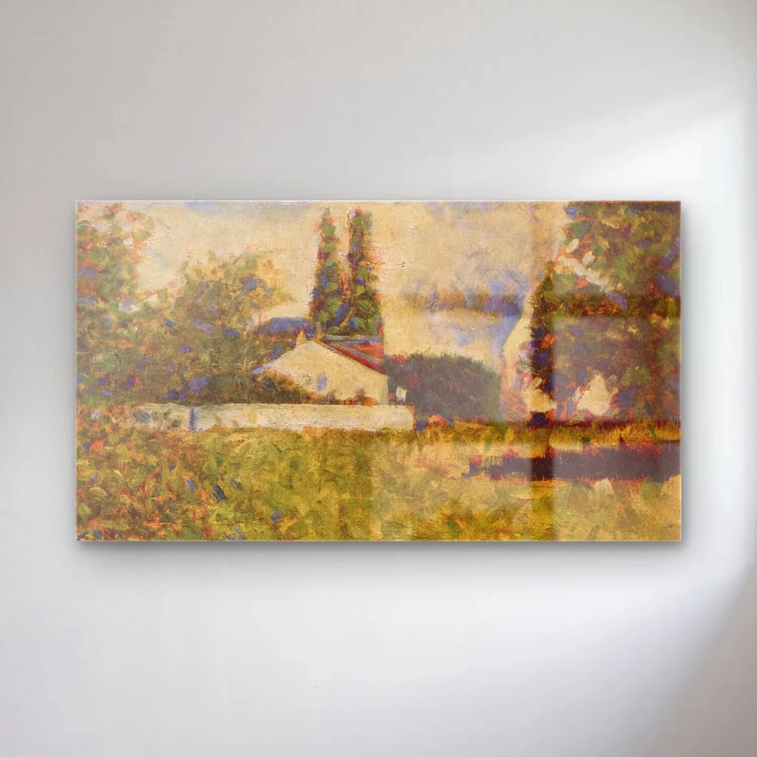 George Seurat – A House Between Trees cam tablo — George Seurat – A House Between Trees — empresyonist kır evi