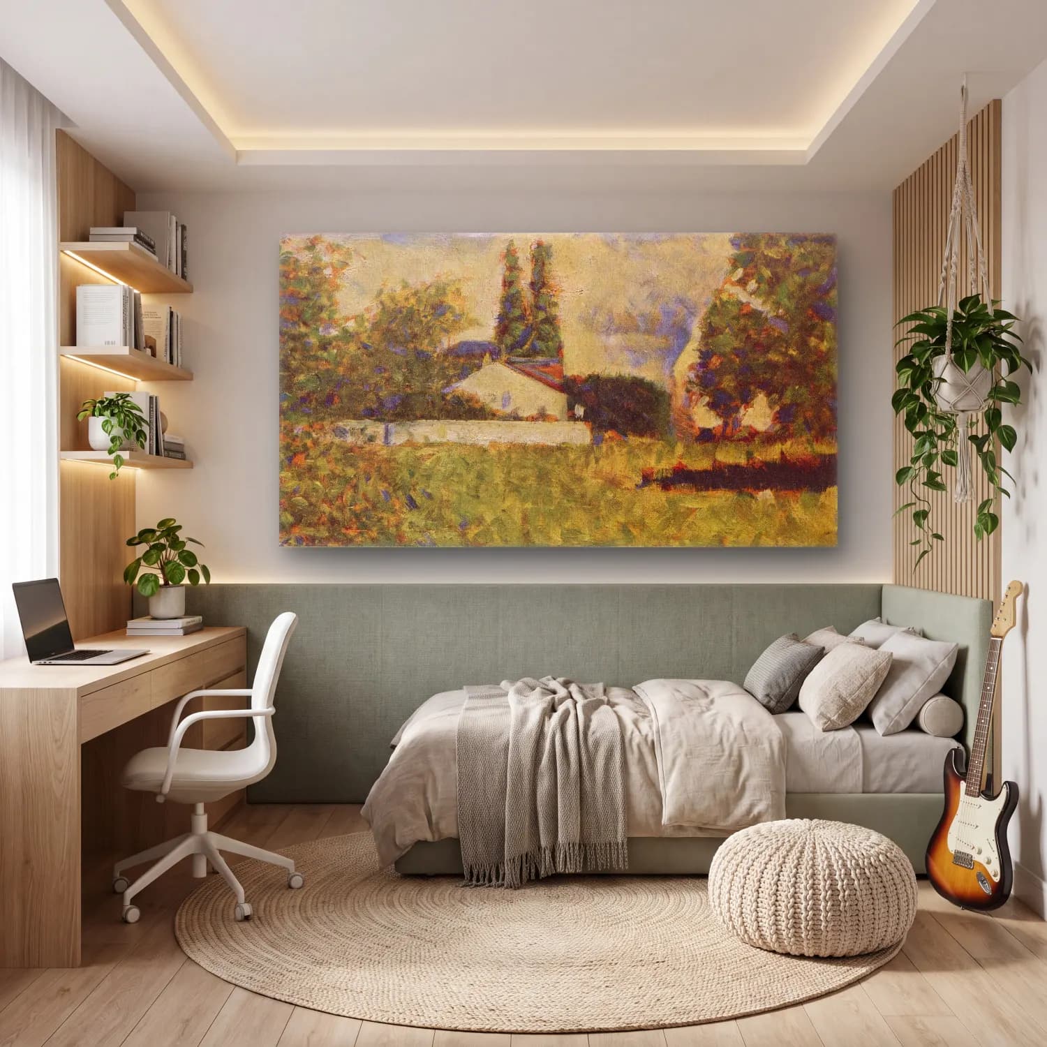 George Seurat – A House Between Trees cam tablo — genç odasında