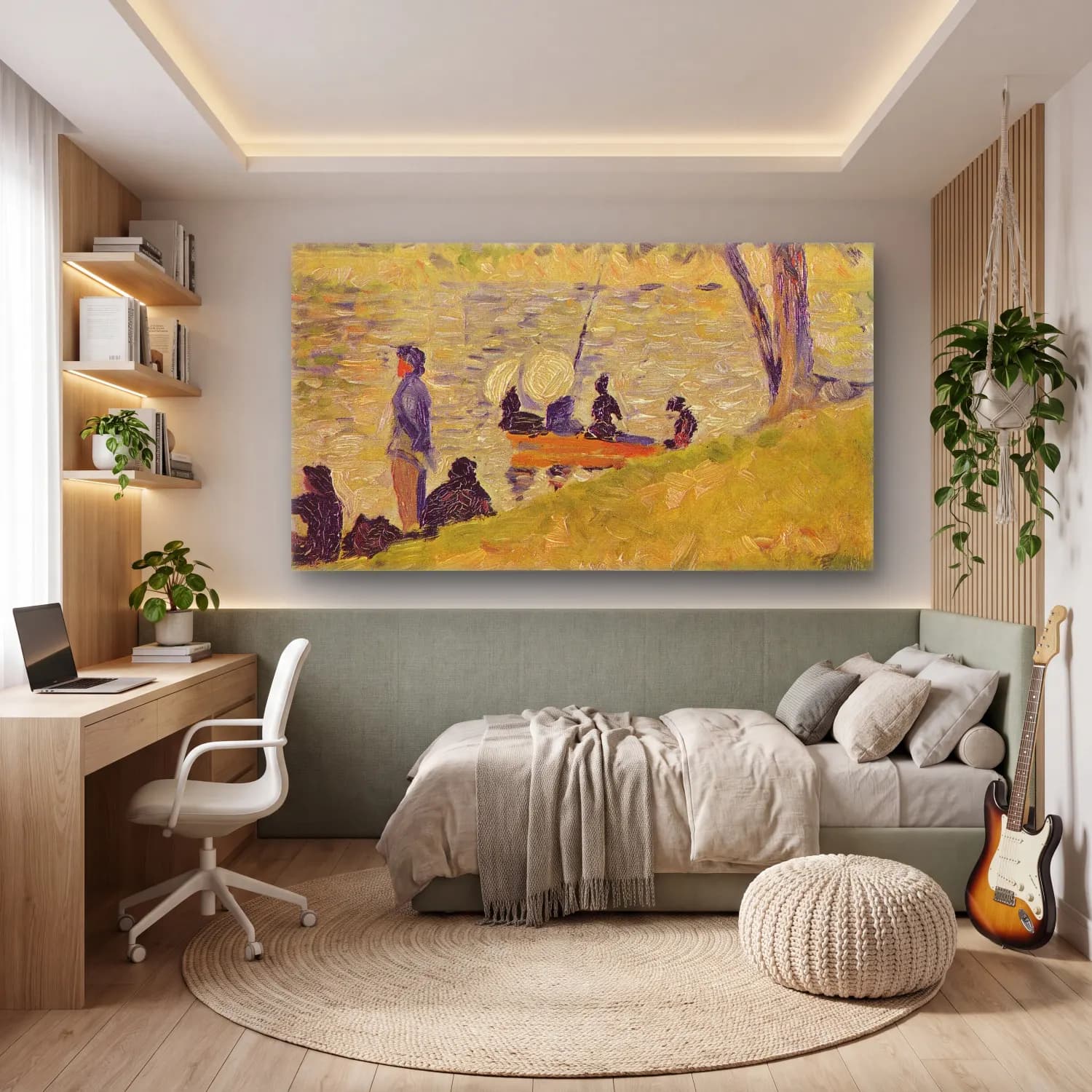 George Seurat – Afternoon on the Island of La Grande cam tablo — genç odasında