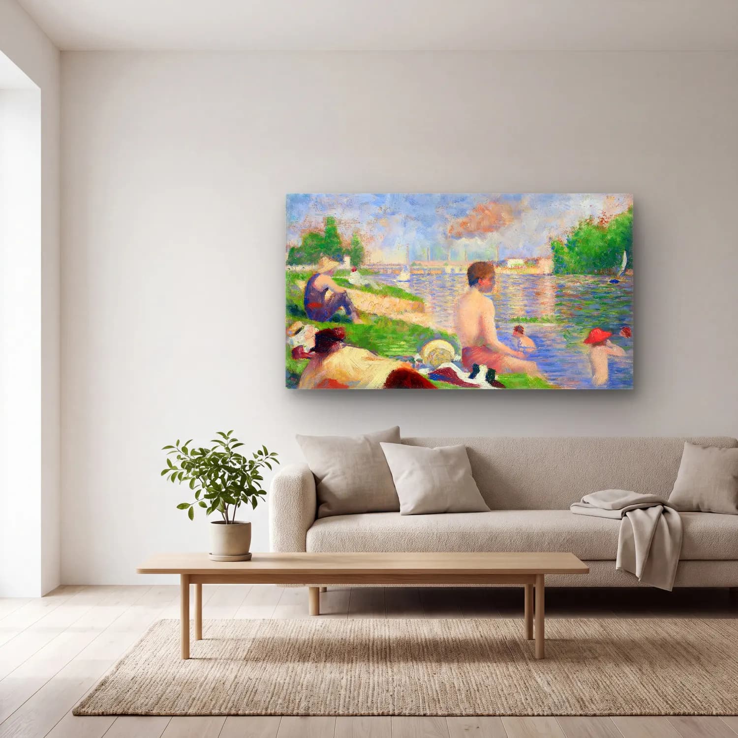 George Seurat – Bathers at Asnières cam tablo — açık renk salonda