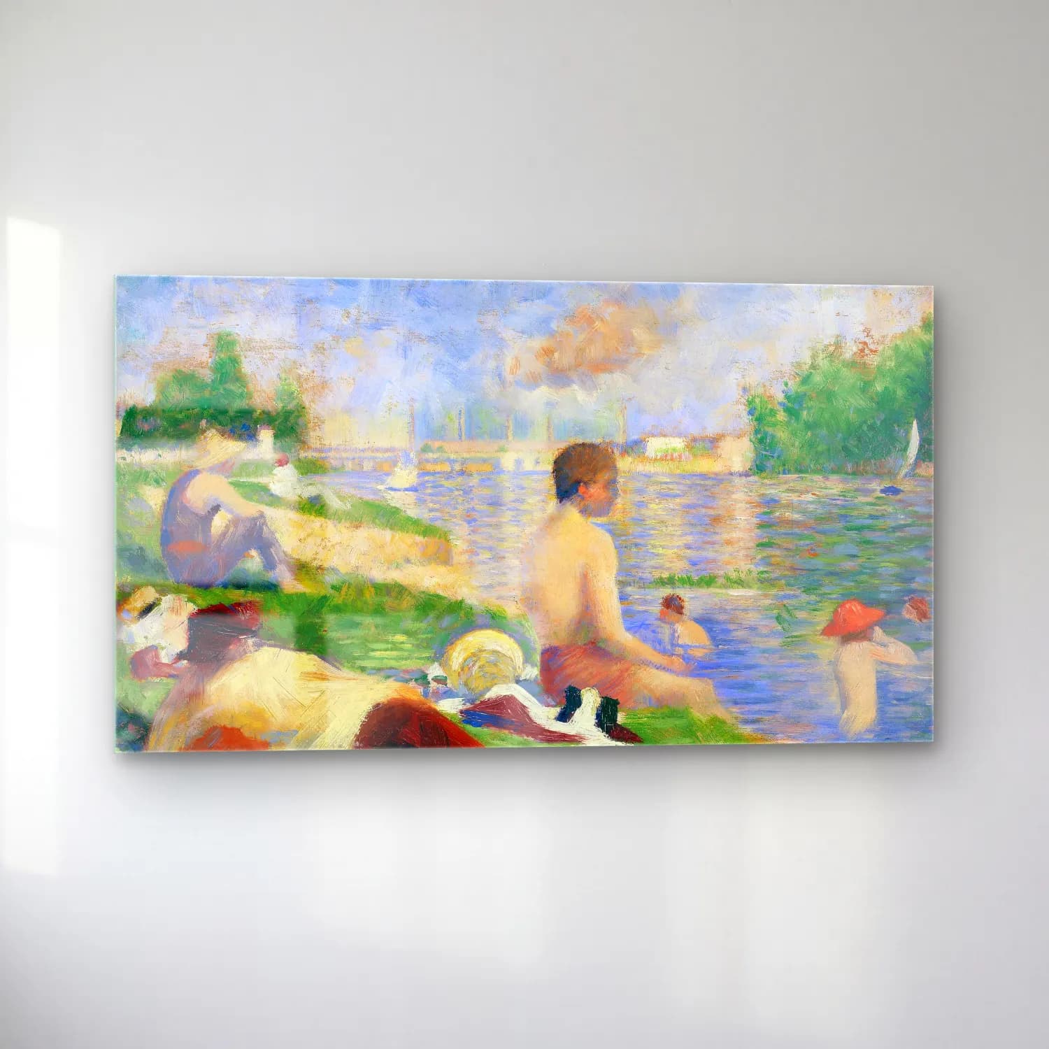 George Seurat – Bathers at Asnières cam tablo — sol açıdan görünüm