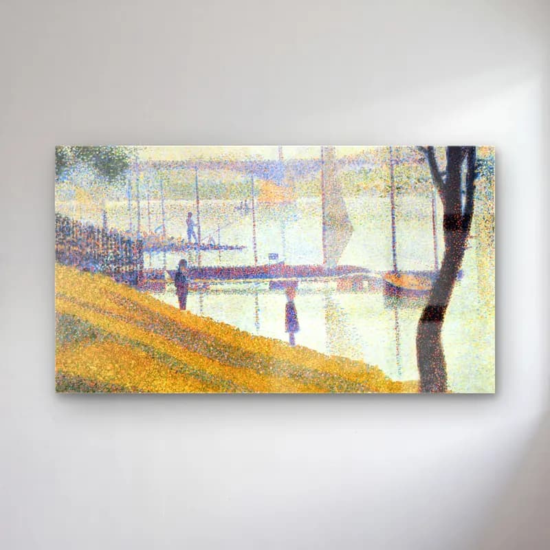 George Seurat – Bridge at Courbevoie cam tablo — George Seurat – Bridge at Courbevoie — empresyonist liman ve tekneler