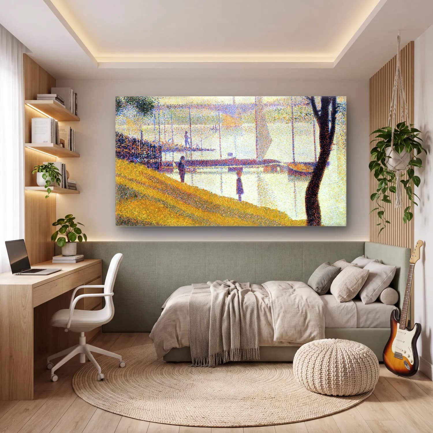 George Seurat – Bridge at Courbevoie cam tablo — genç odasında
