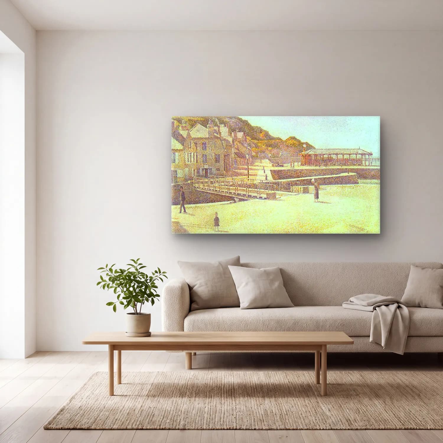 George Seurat – Buyenlarge The Port and The Quay at Bessin cam tablo — açık renk salonda