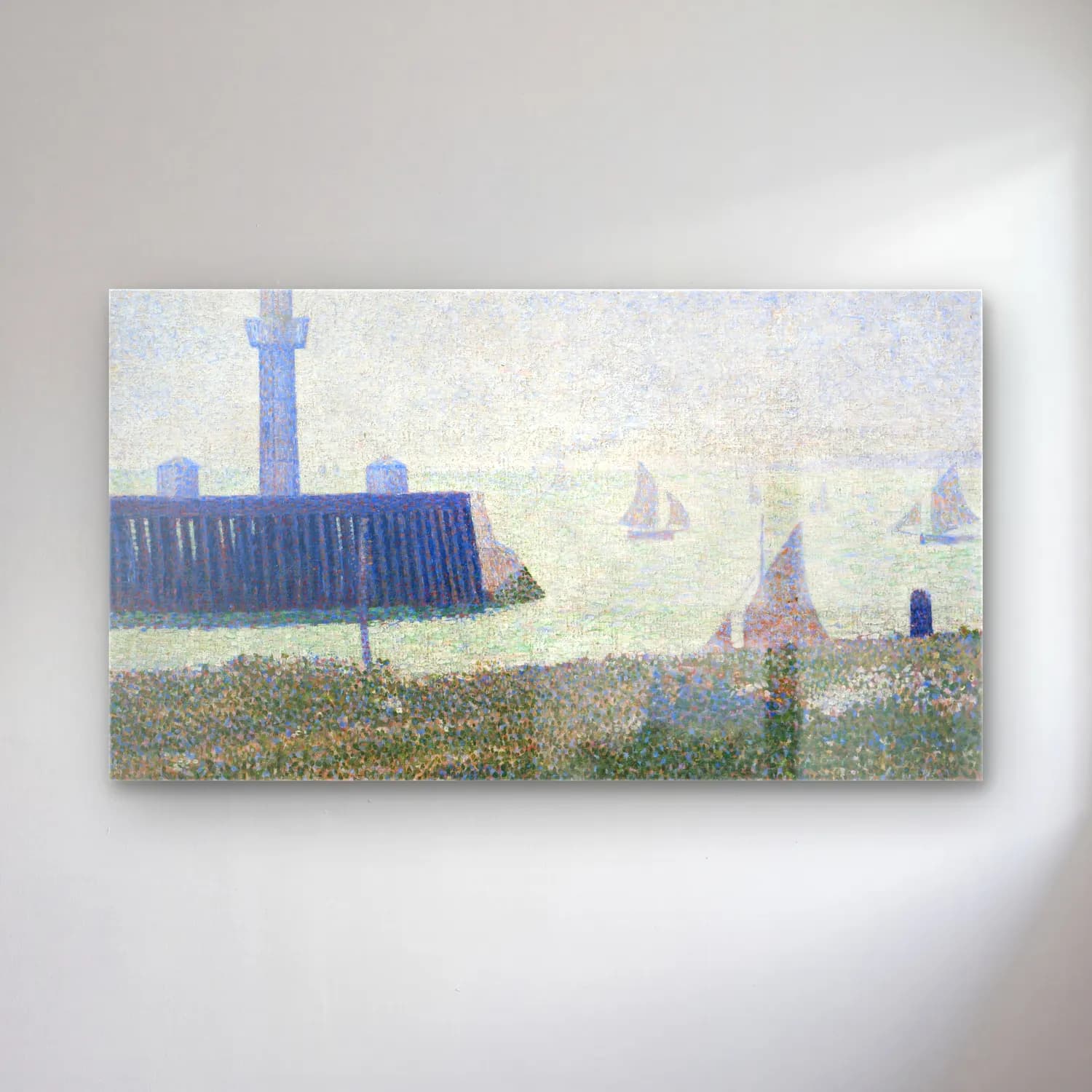 George Seurat – End of the Jetty, Honfleur cam tablo — George Seurat – End of the Jetty, Honfleur — empresyonist yelkenliler