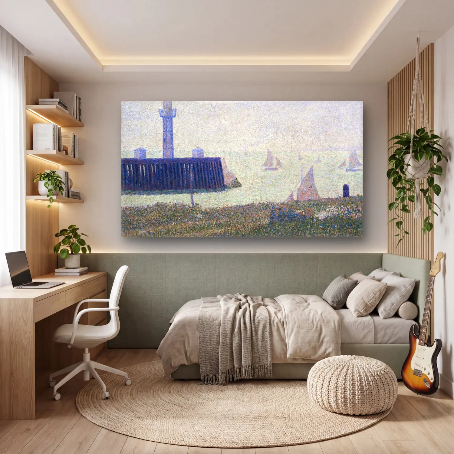 George Seurat – End of the Jetty, Honfleur cam tablo — genç odasında
