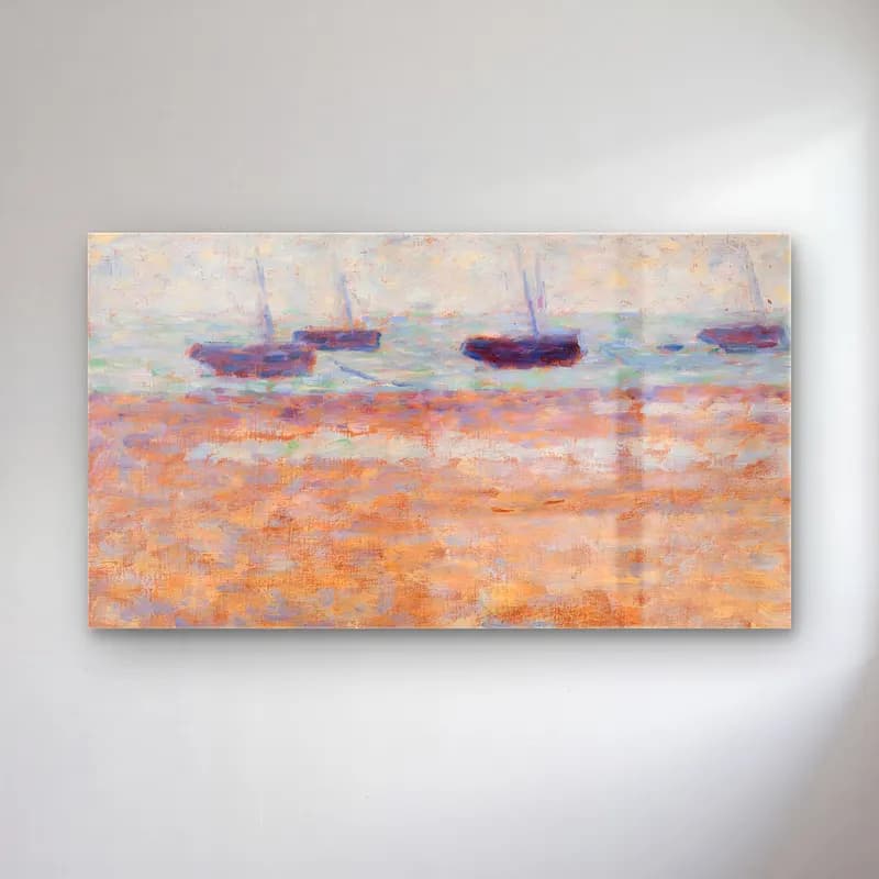 George Seurat – Four Boats at Grandcamp cam tablo — George Seurat – Four Boats at Grandcamp — empresyonist yelkenliler