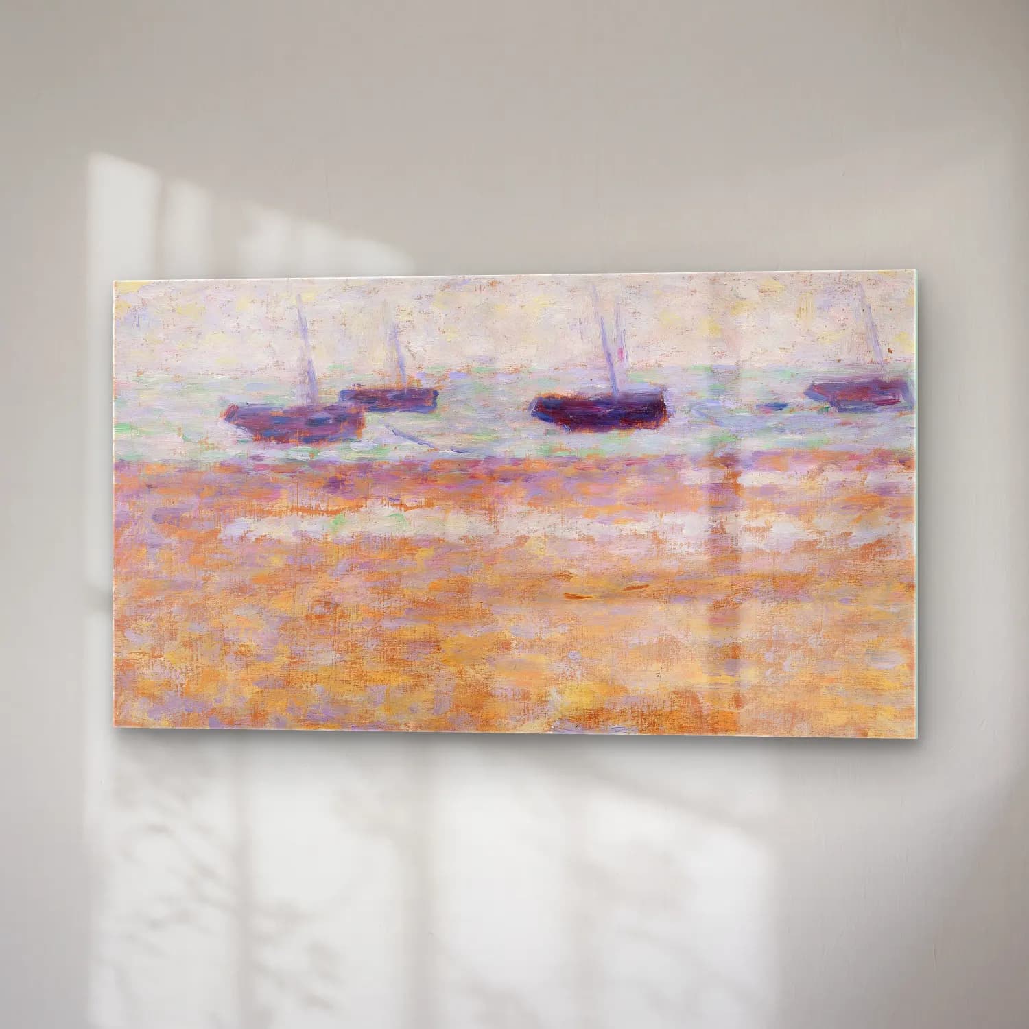 George Seurat – Four Boats at Grandcamp cam tablo — sağ açıdan görünüm