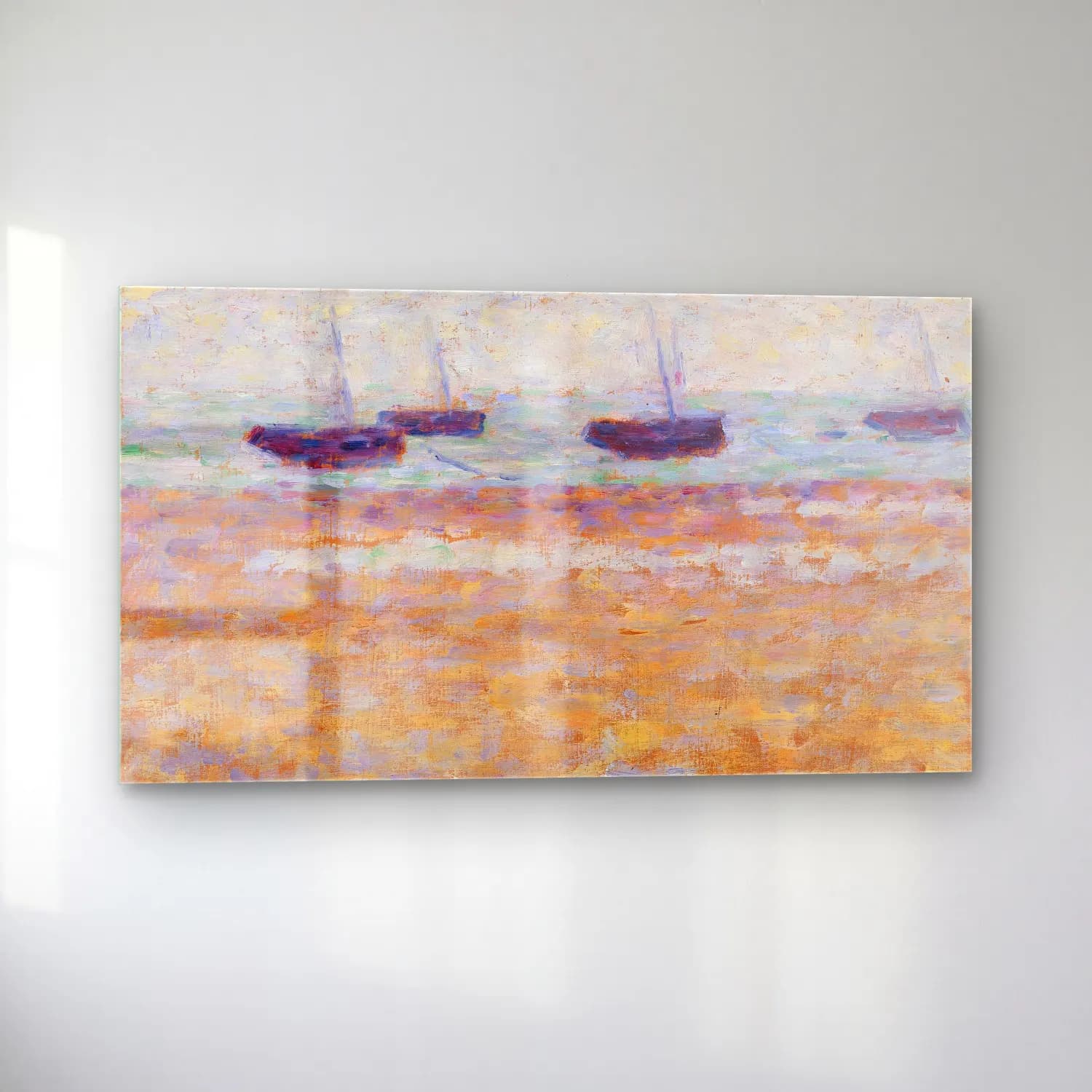 George Seurat – Four Boats at Grandcamp cam tablo — sol açıdan görünüm