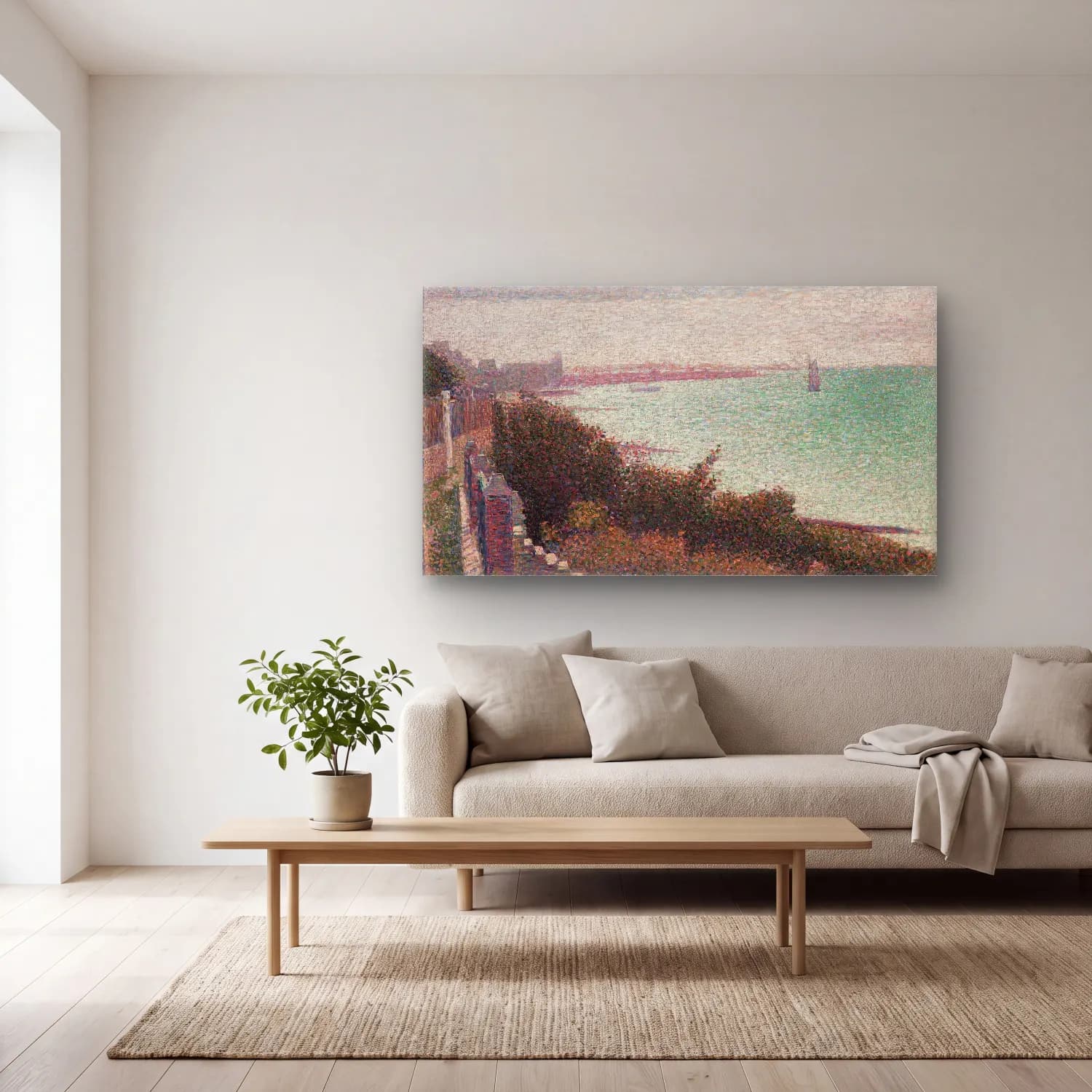 George Seurat – Grandcamp Evening cam tablo — açık renk salonda