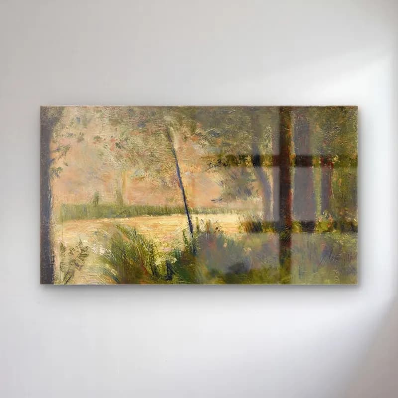 George Seurat – Grassy Riverbank cam tablo — George Seurat – Grassy Riverbank — empresyonist kırda nehir