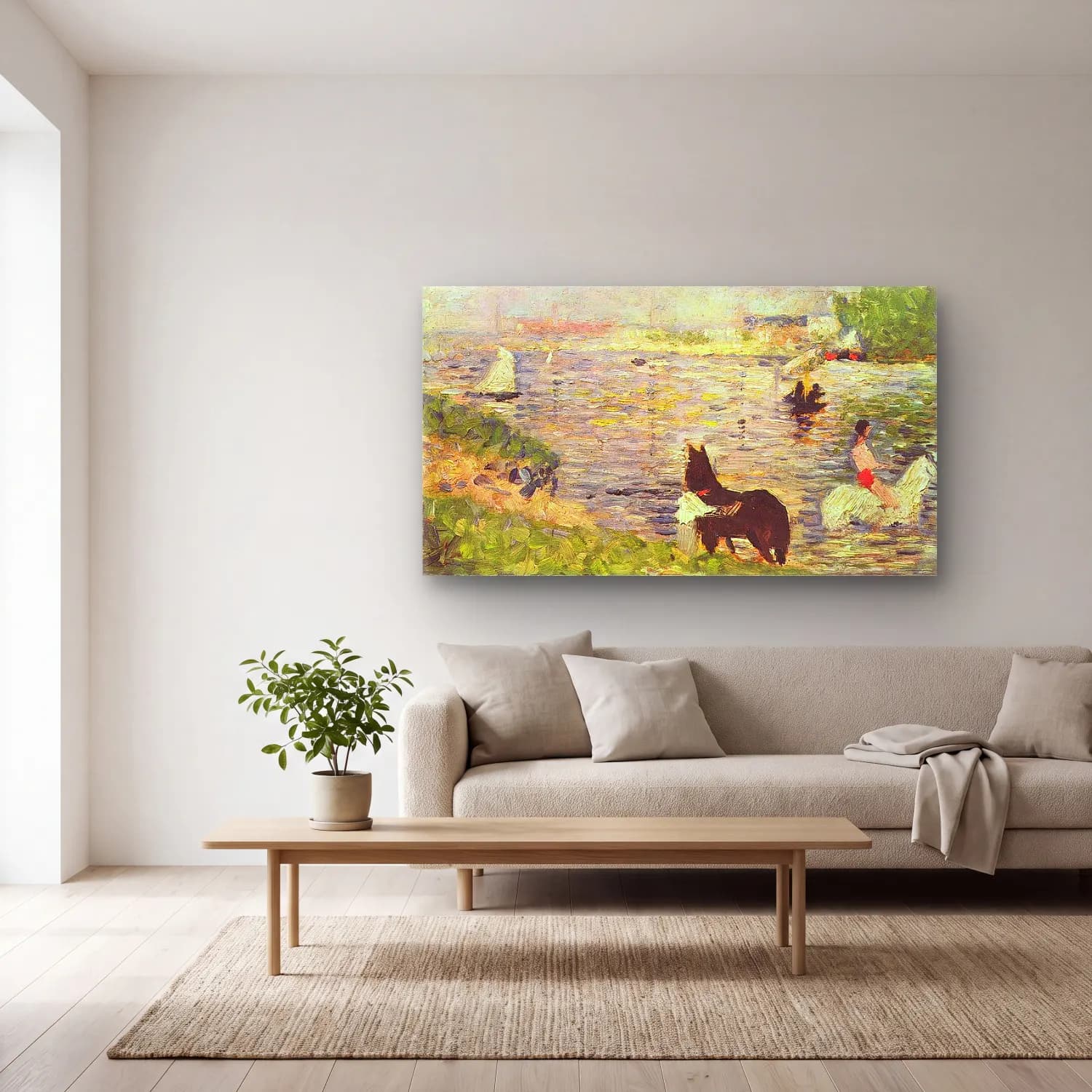 George Seurat – Horses in the Water cam tablo — açık renk salonda