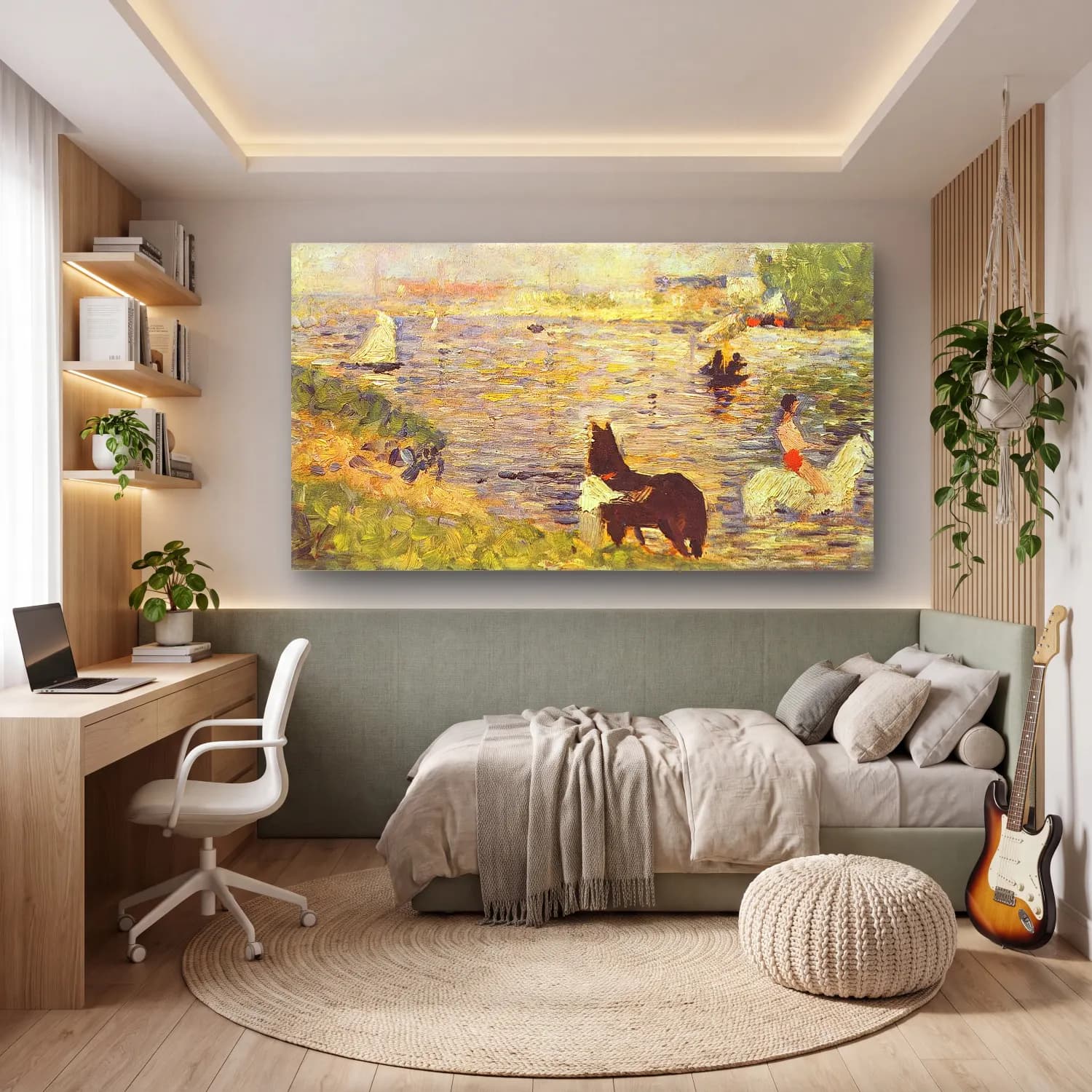 George Seurat – Horses in the Water cam tablo — genç odasında