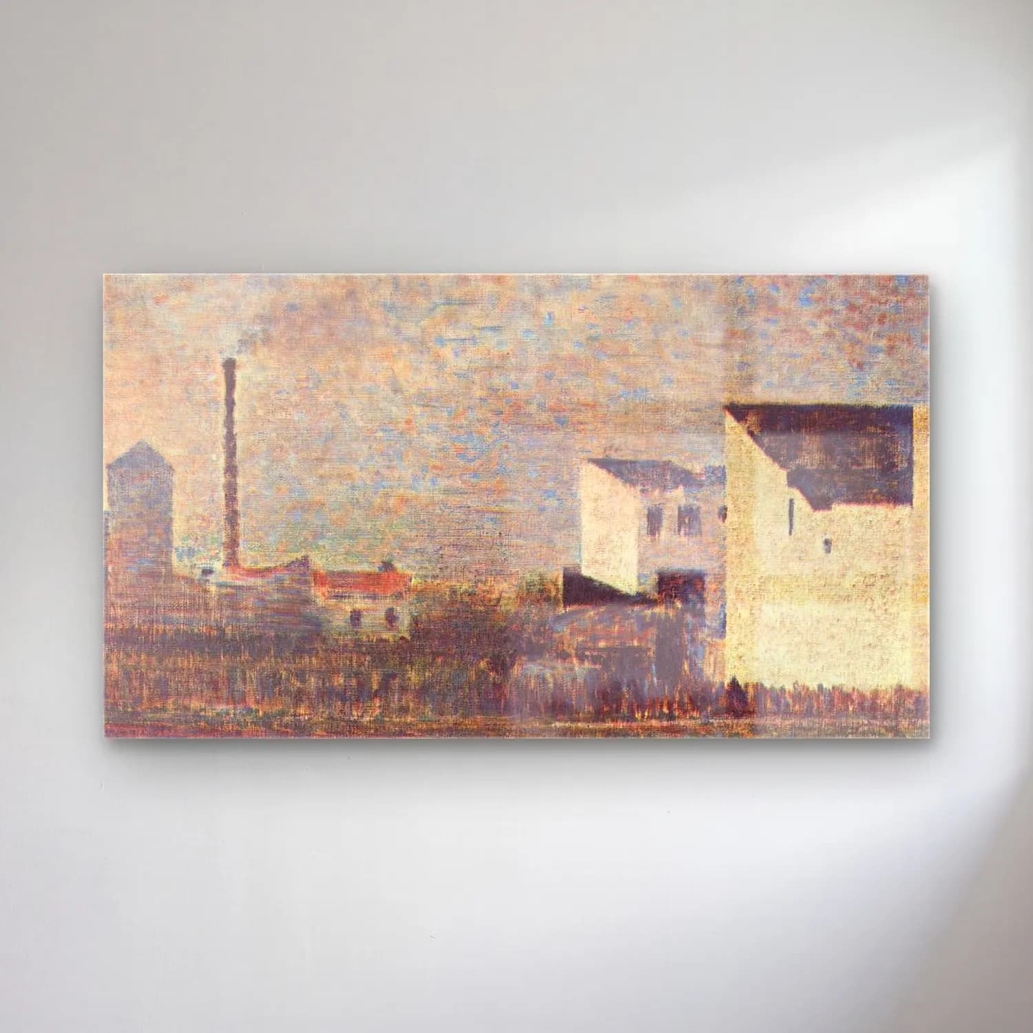 George Seurat – Industrial Suburb cam tablo — George Seurat – Industrial Suburb — empresyonist akdeniz sahil kasabası