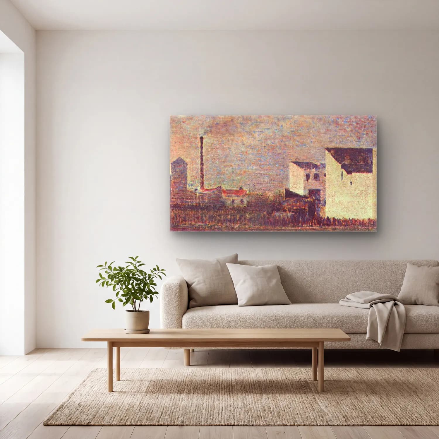 George Seurat – Industrial Suburb cam tablo — açık renk salonda