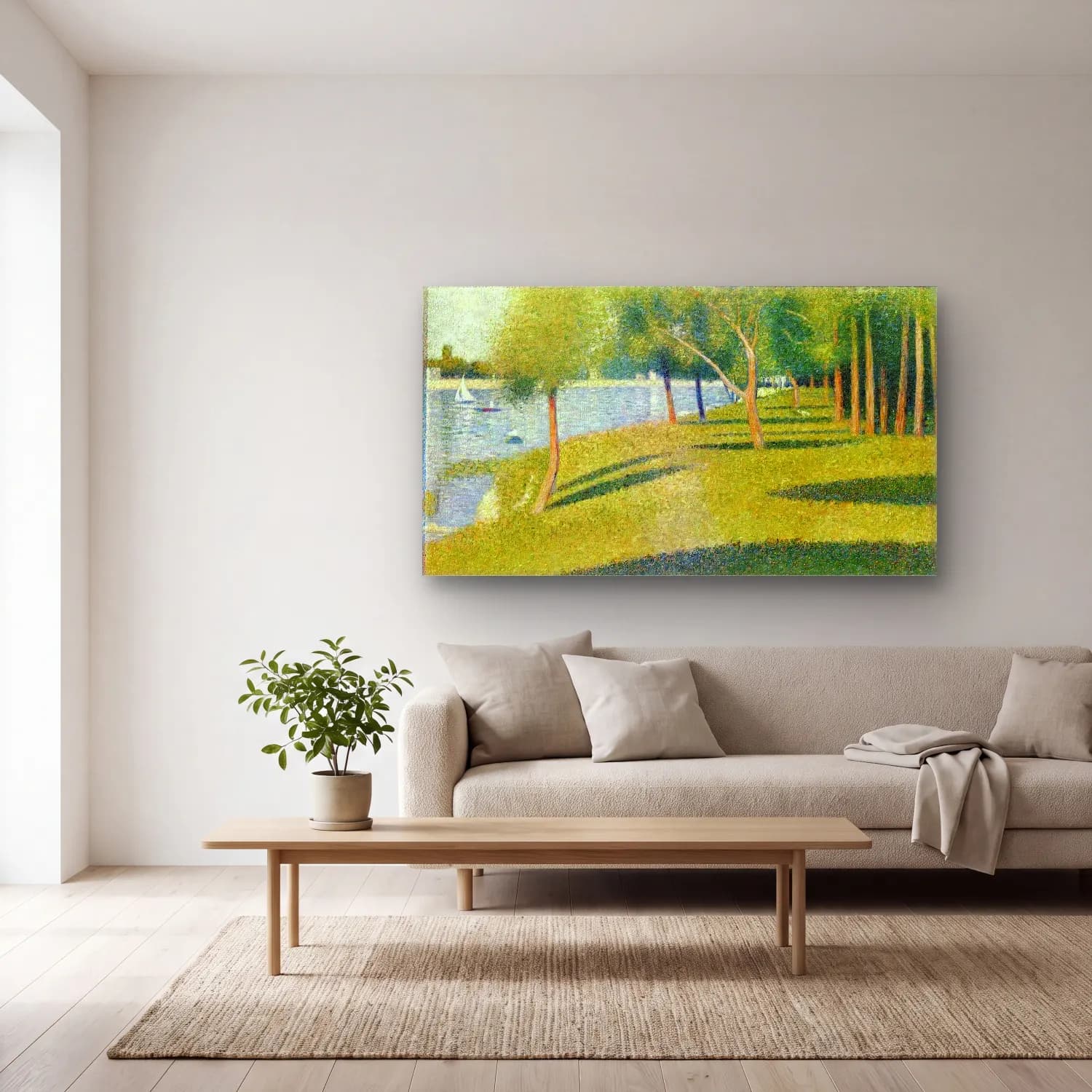 George Seurat – Island of La Grande Jatte cam tablo — açık renk salonda