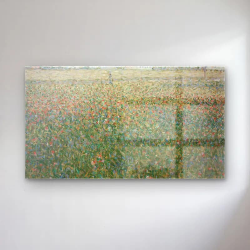 George Seurat – La Luzerne, Saint-Denis cam tablo — George Seurat – La Luzerne, Saint-Denis — empresyonist gelincik tarlası