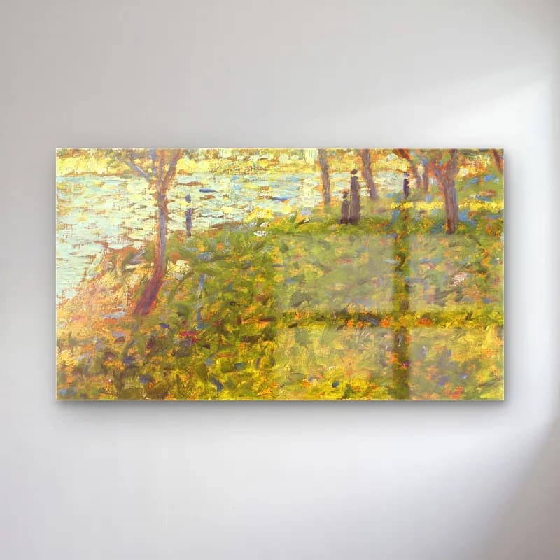 George Seurat – Landscape with Figure. Study for La Grande Jatte cam tablo — George Seurat – Landscape with Figure. Study for La Grande Jatte — empresyonist kırda nehir