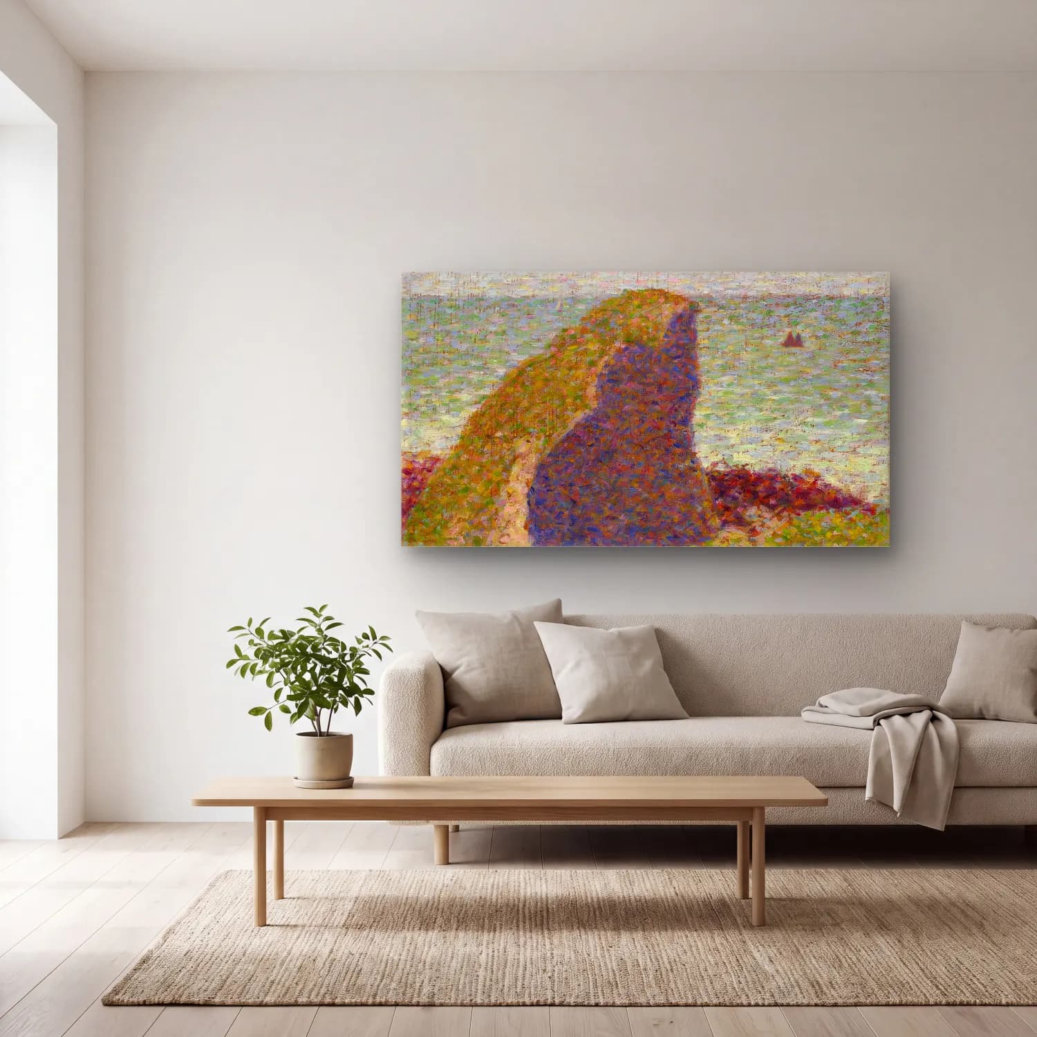 George Seurat – Le Bec du Hoc, Grandcamp cam tablo — açık renk salonda