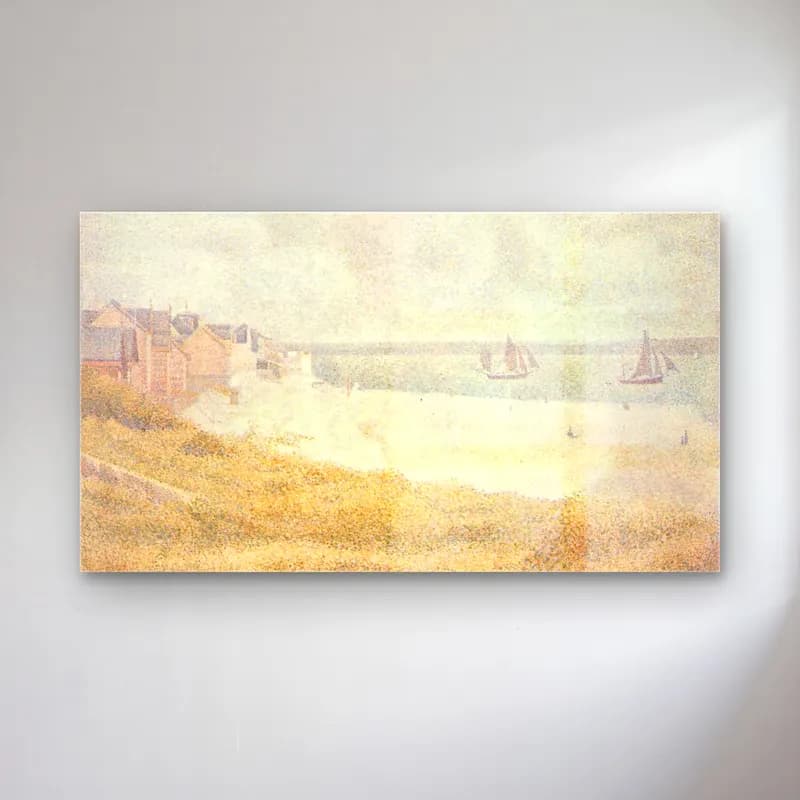 George Seurat – Le Croty Looking Upstream cam tablo — George Seurat – Le Croty Looking Upstream — empresyonist liman ve tekneler