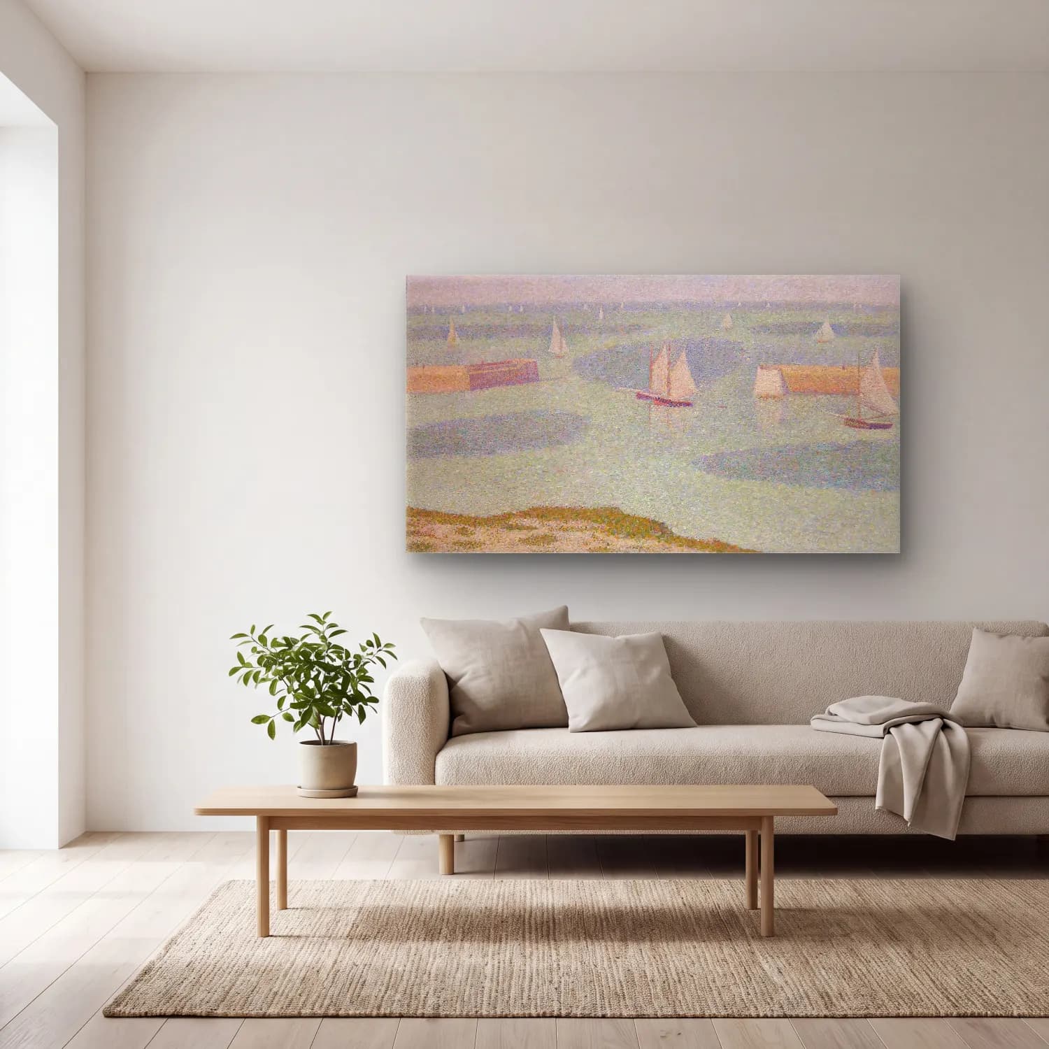 George Seurat – Port-en-Bessin, Entrance to the Harbor cam tablo — açık renk salonda