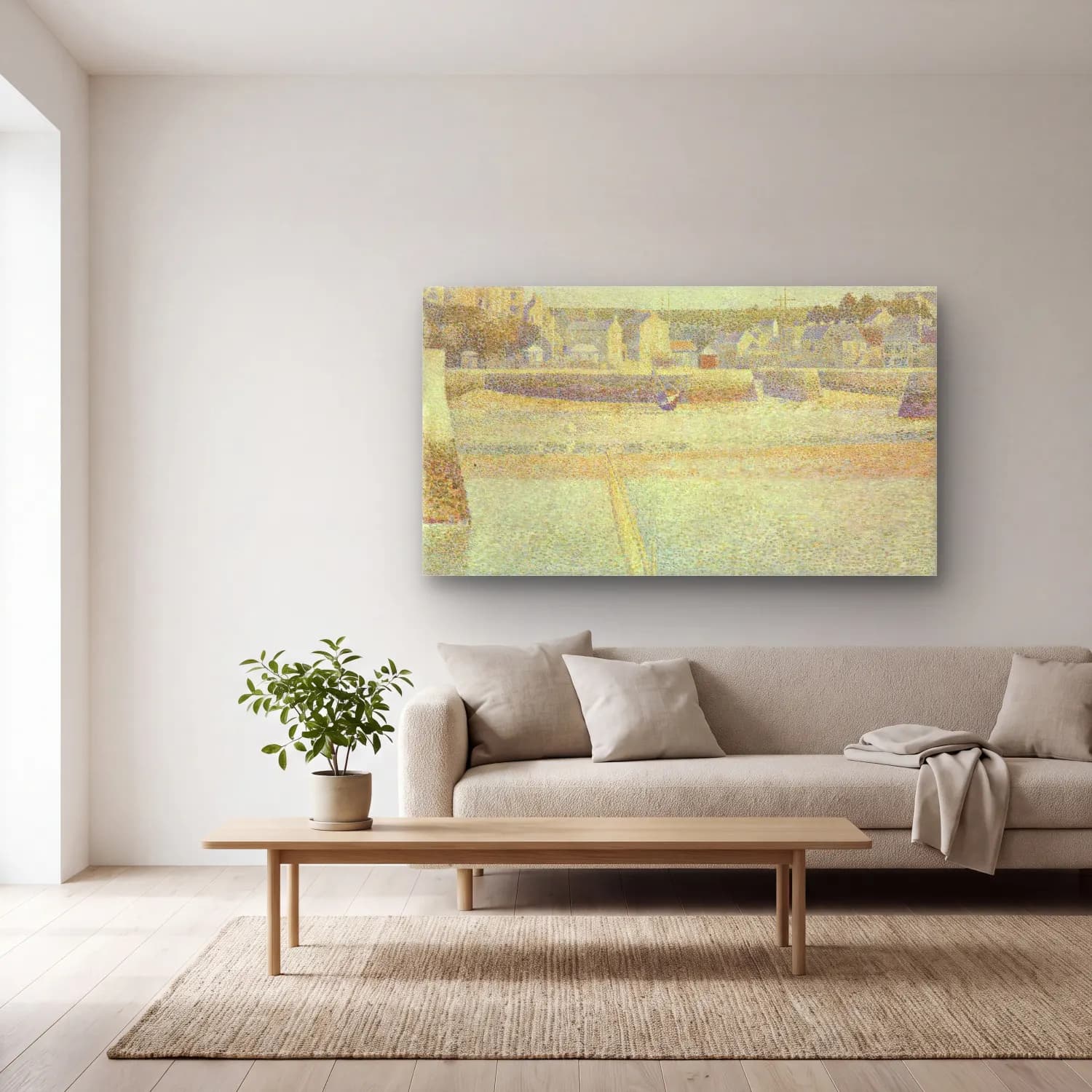 George Seurat – Port-en-Bessin, The Outer Harbor, Low Tide cam tablo — açık renk salonda
