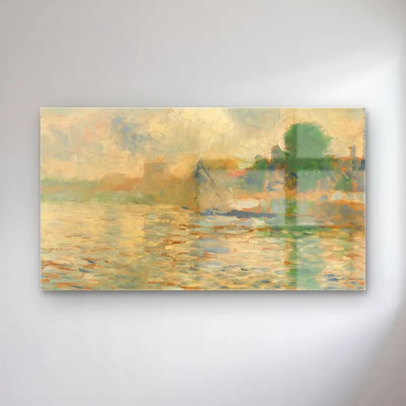 George Seurat – The Bank of the Seine cam tablo — George Seurat – The Bank of the Seine — empresyonist liman ve tekneler