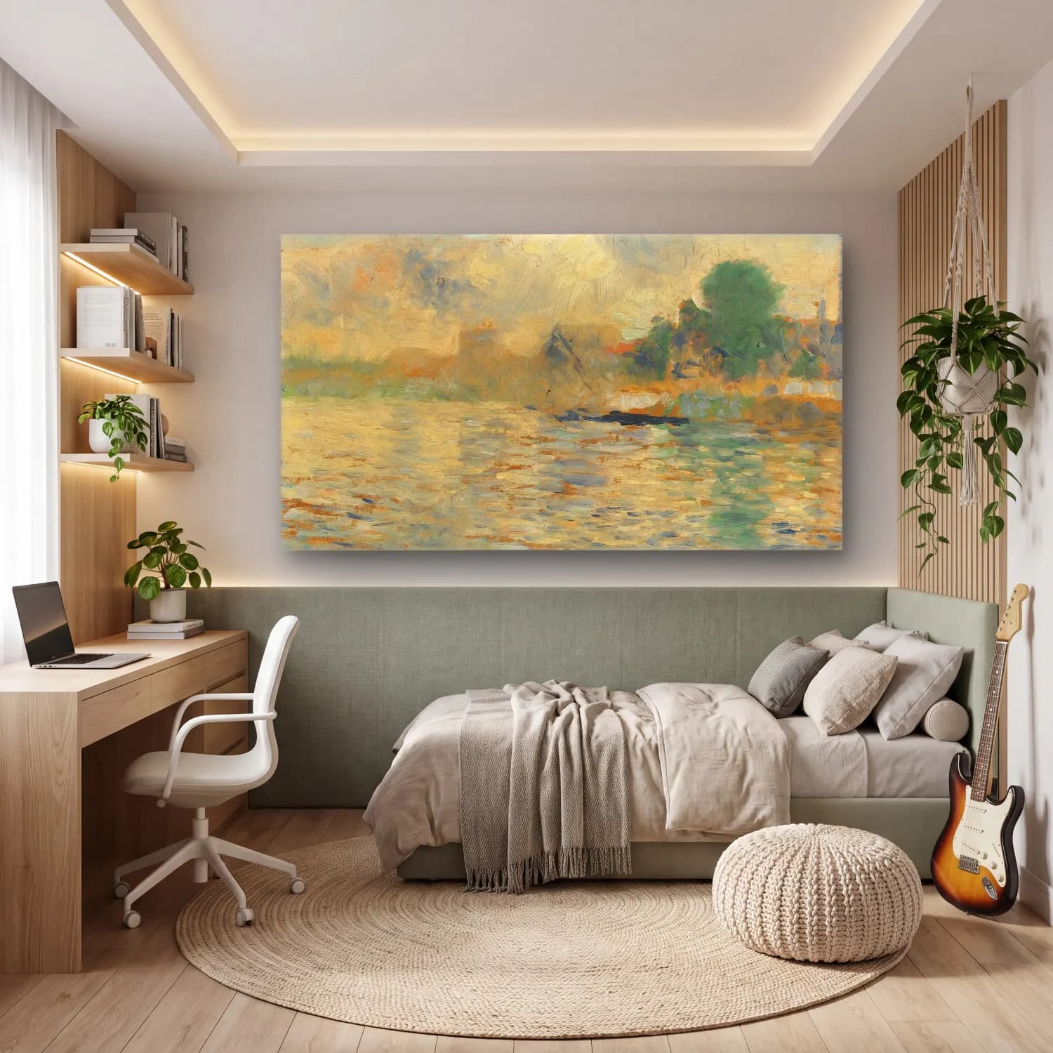 George Seurat – The Bank of the Seine cam tablo — genç odasında