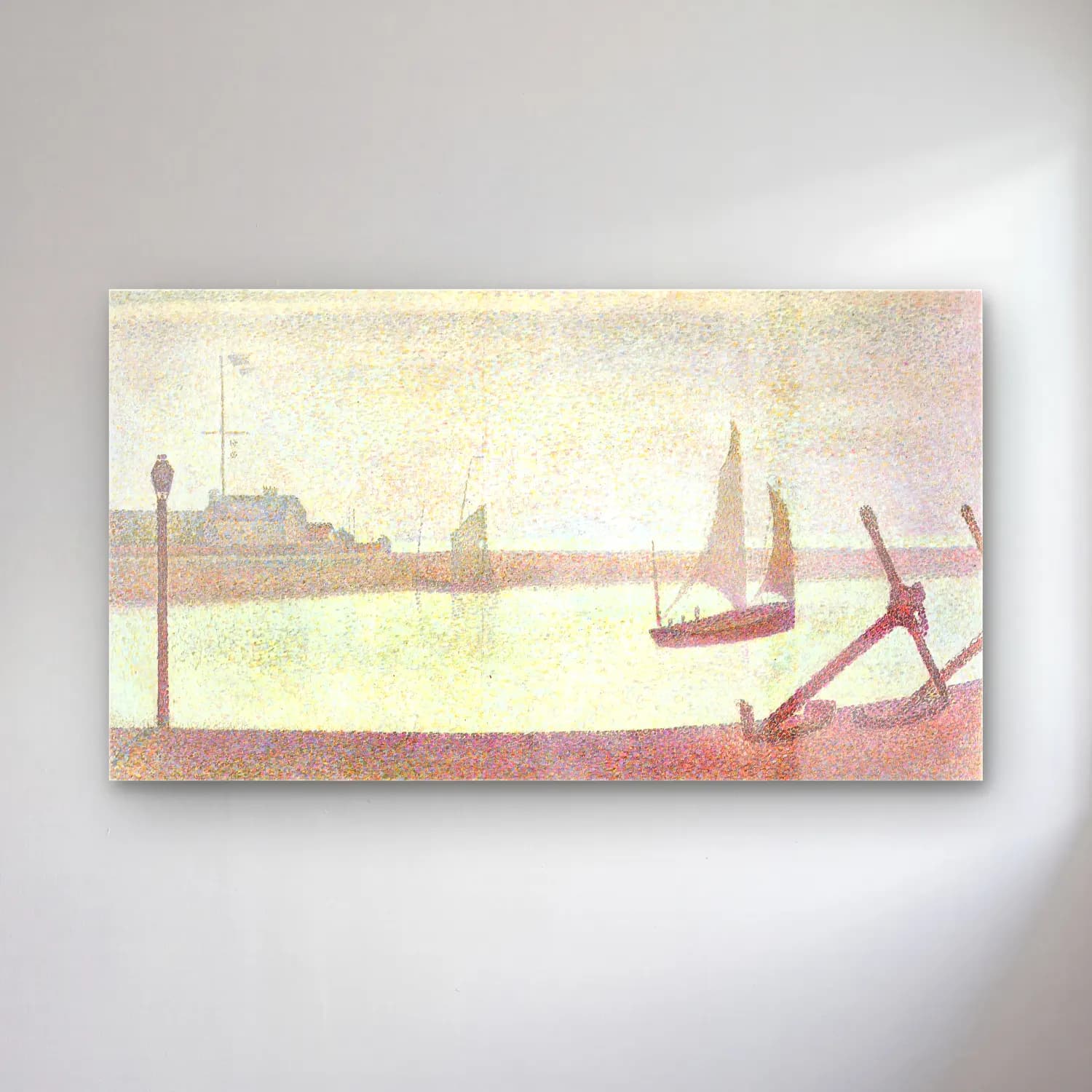 George Seurat – The Channel at Gravelines, Evening cam tablo — George Seurat – The Channel at Gravelines, Evening — empresyonist liman ve tekneler