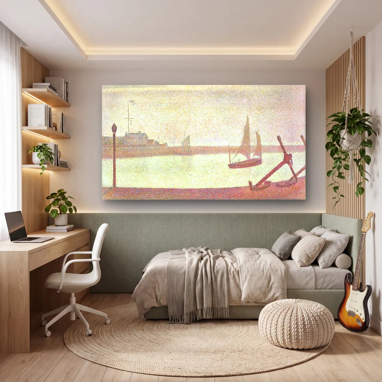 George Seurat – The Channel at Gravelines, Evening cam tablo — genç odasında