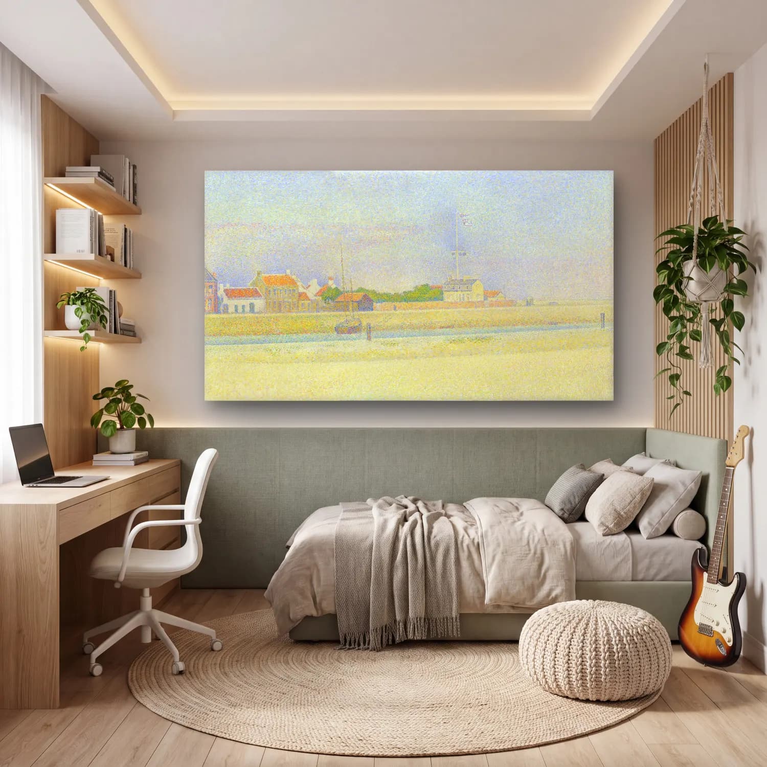 George Seurat – The Channel at Gravelines, Grand Fort-Philippe cam tablo — genç odasında