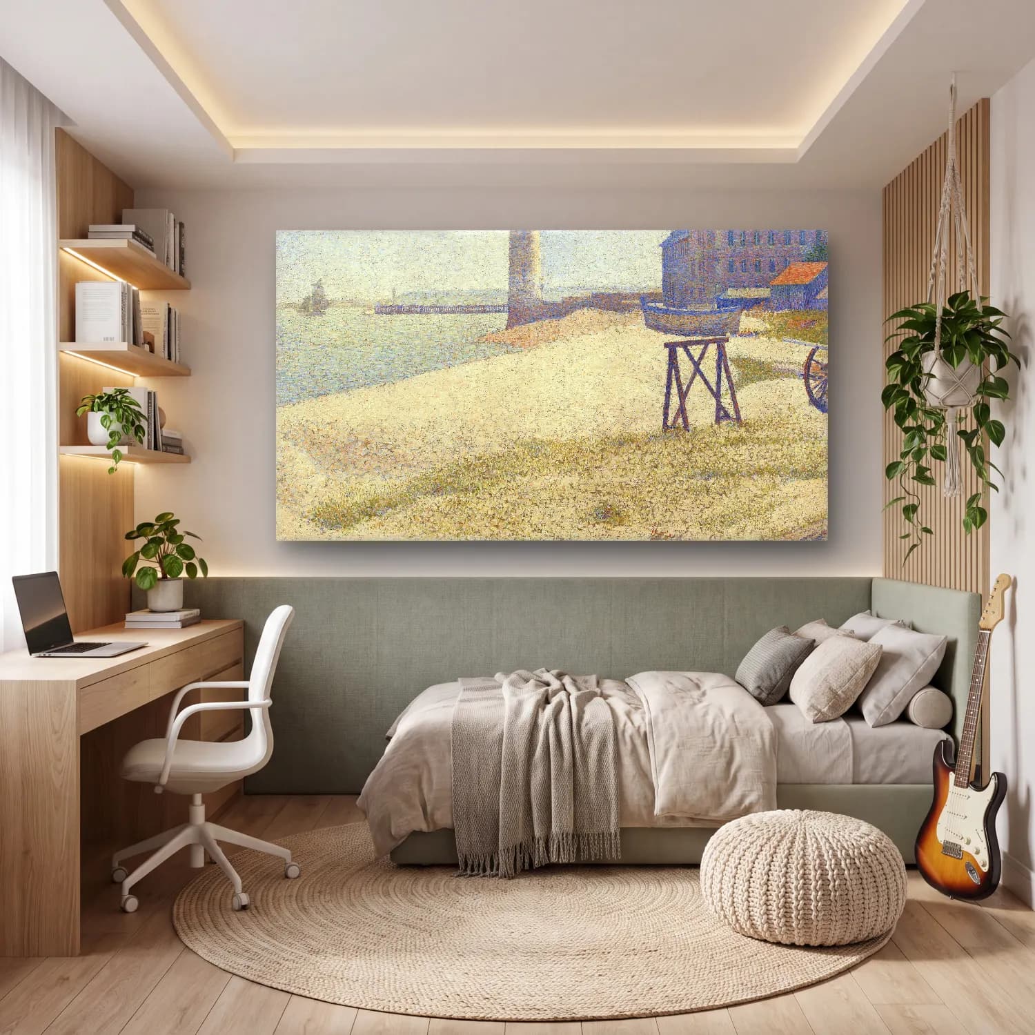 George Seurat – The Lighthouse At Honfleur cam tablo — genç odasında